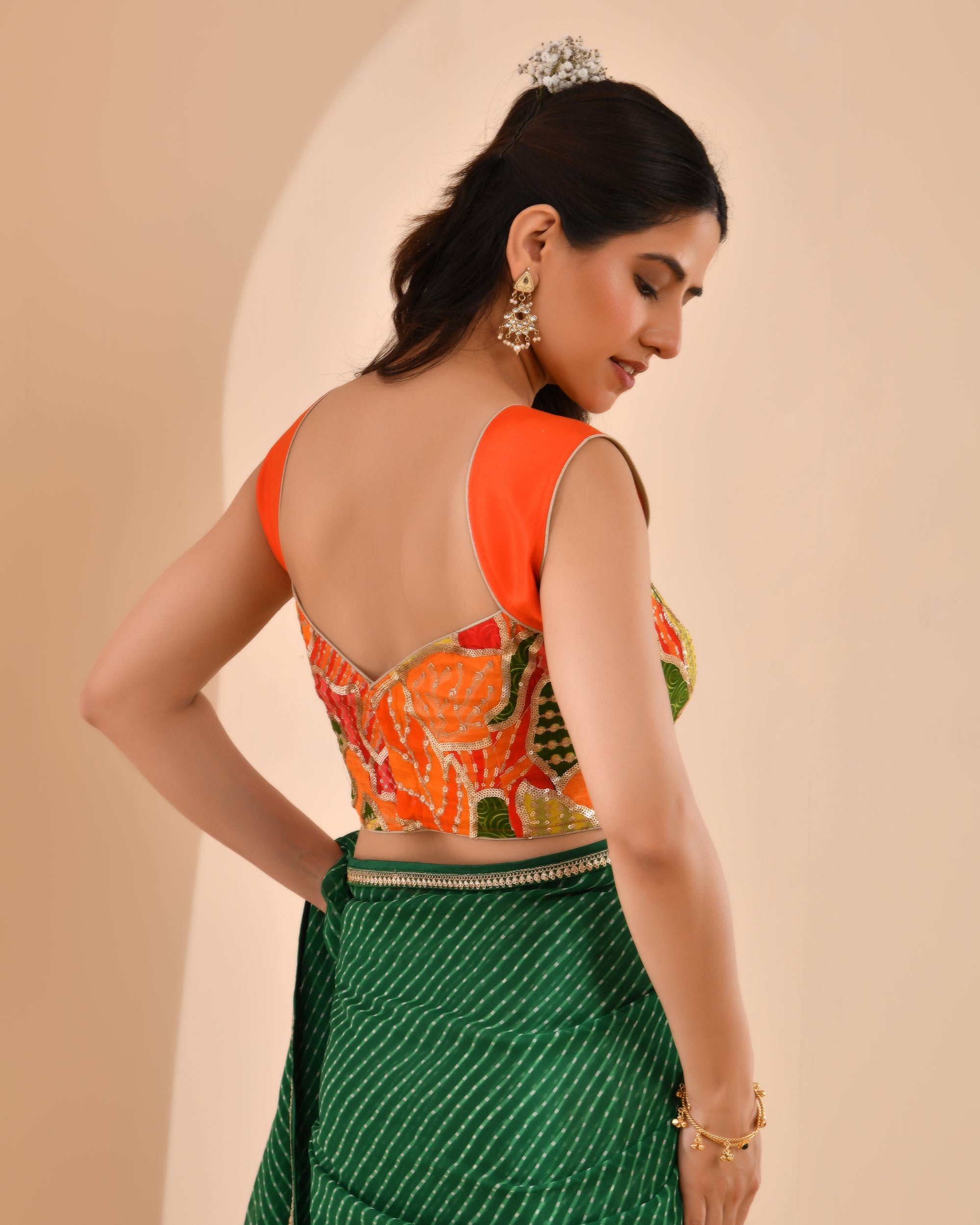 Goblet Crepe Embroidered Orange Blouse