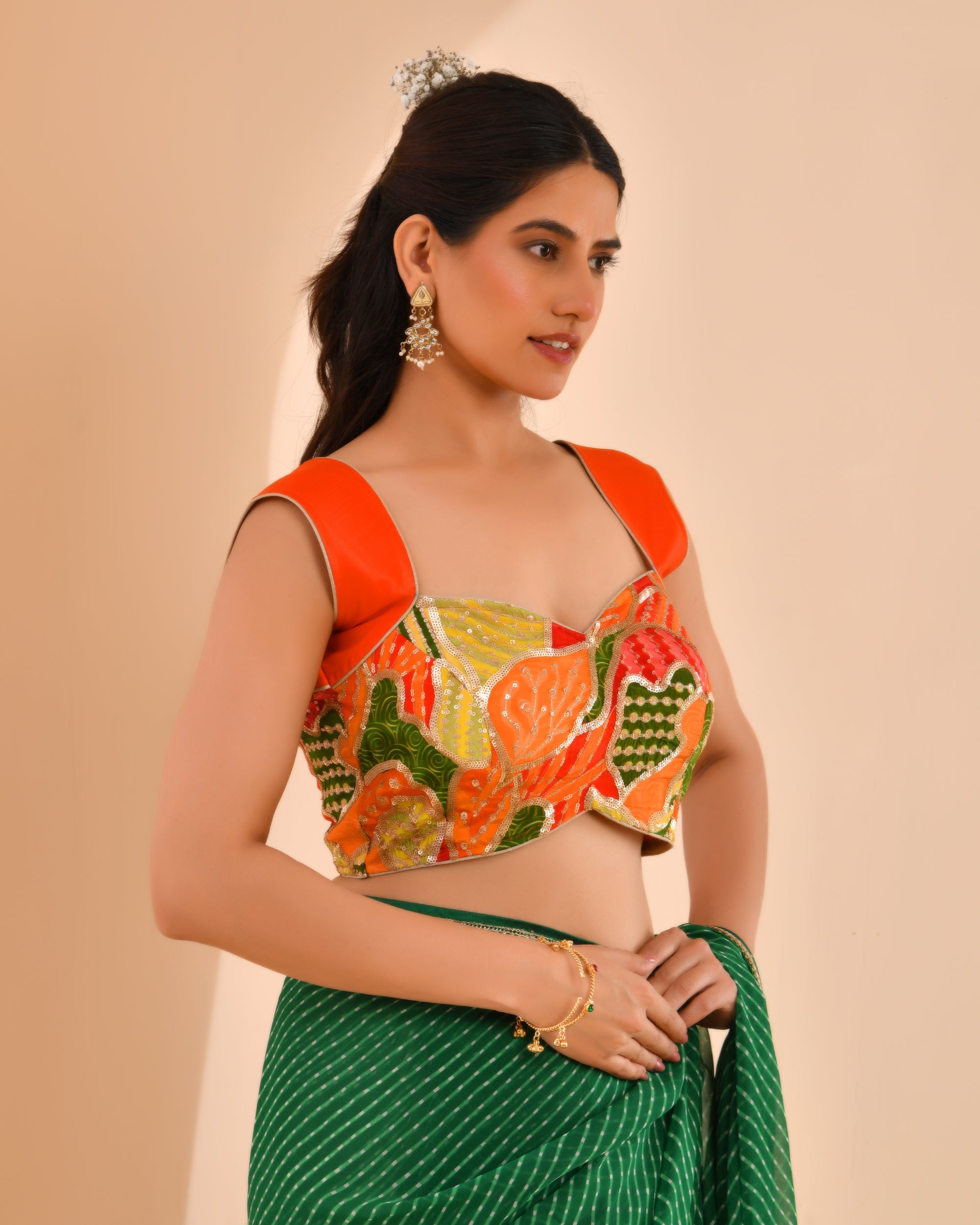 Goblet Crepe Embroidered Orange Blouse