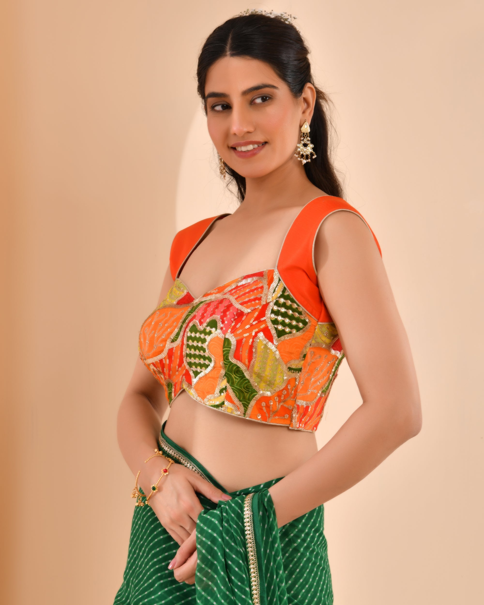 Goblet Crepe Embroidered Orange Blouse