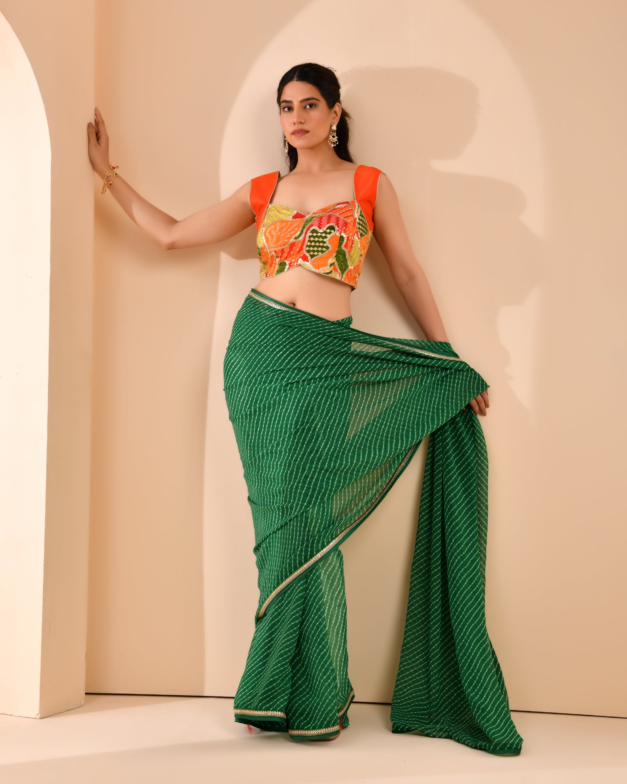 Goblet Crepe Embroidered Orange Blouse