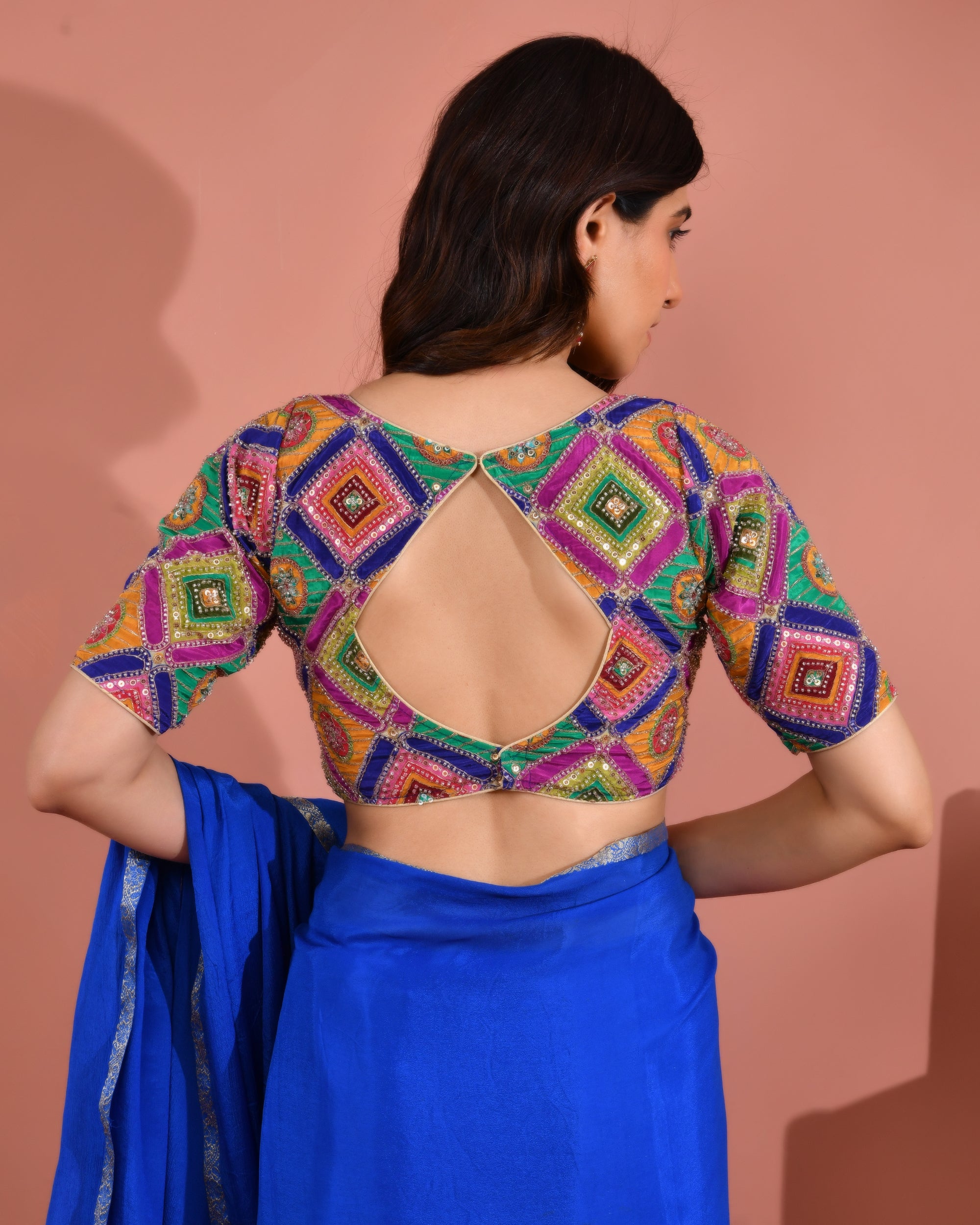 Multicolor's  Geometric Pattern Cut Dana Embroidered Blouse