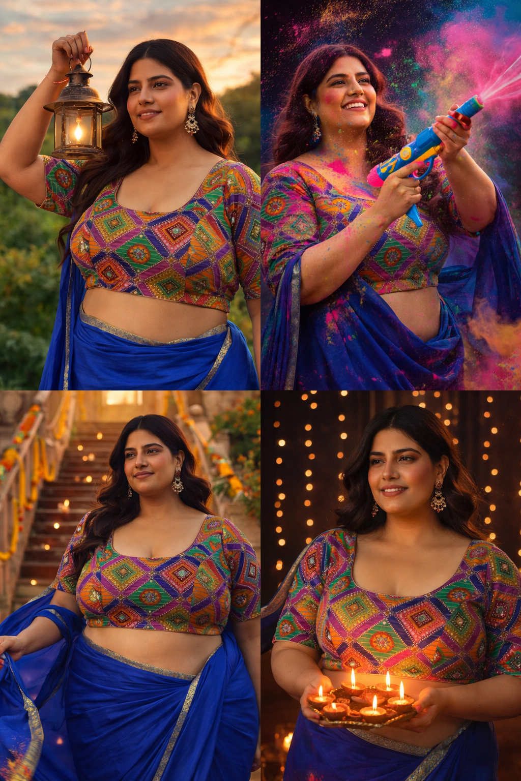 Multicolor's  Geometric Pattern Cut Dana Embroidered Blouse