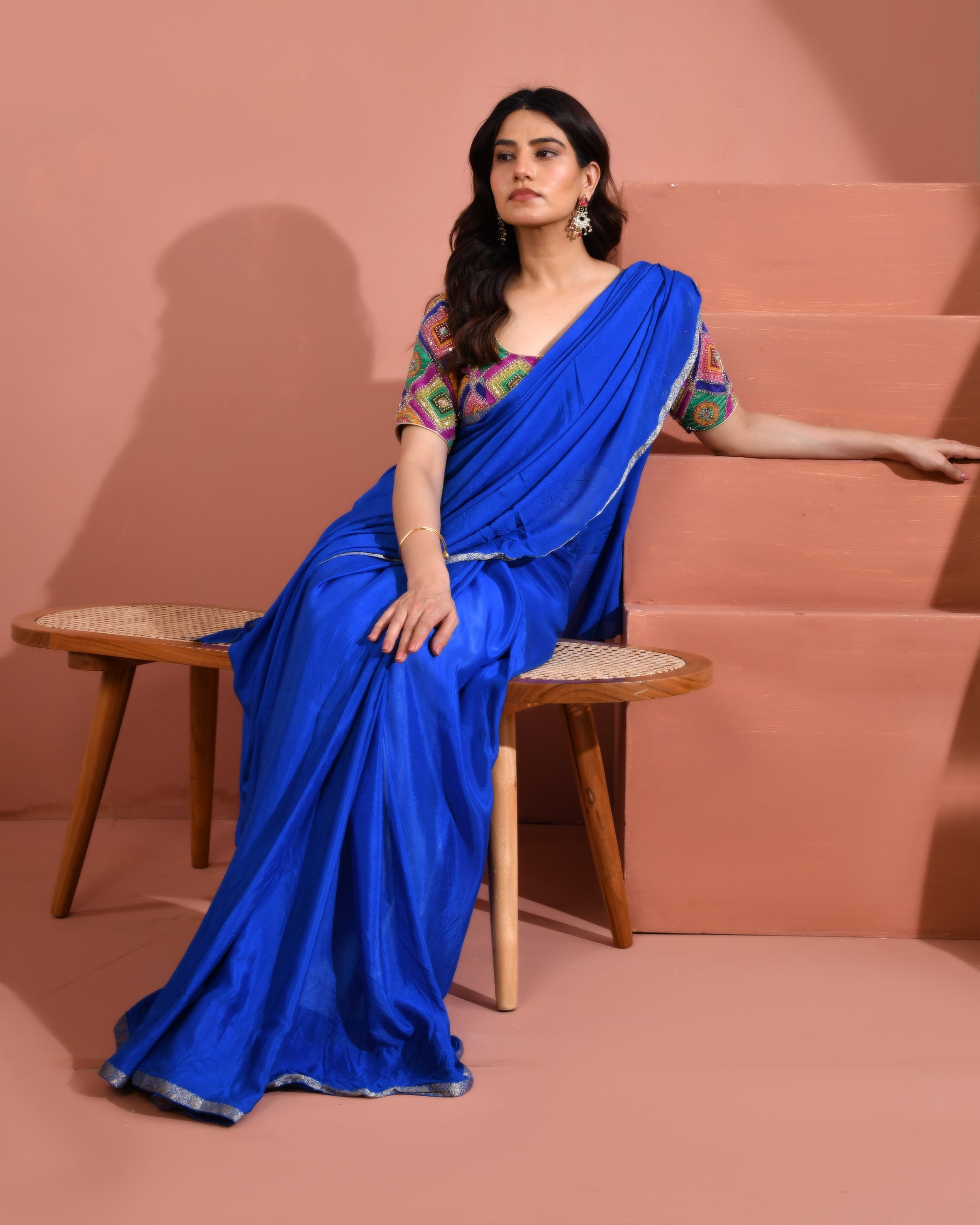 Multicolor's  Geometric Pattern Cut Dana Embroidered Blouse