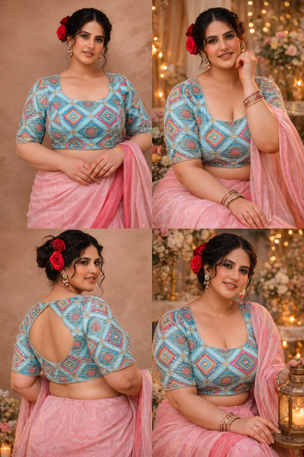 Sky Blue Geometric Pattern Cut Dana Embroidered Blouse