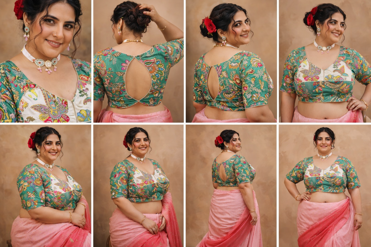 Green  Pure Crepe Position Print Aangi Style Blouse