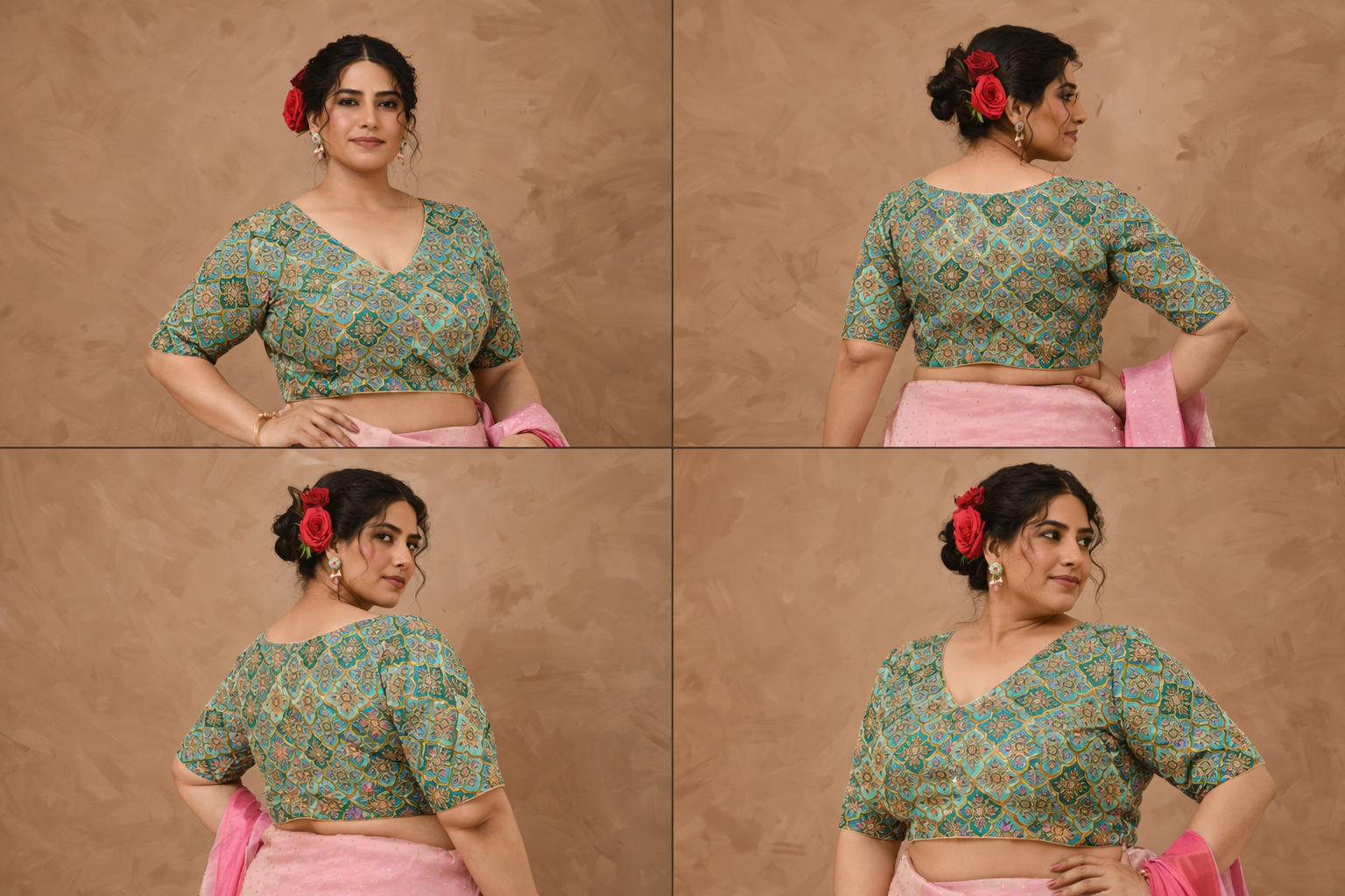 Aqua Geometric Pattern Embroidered Blouse