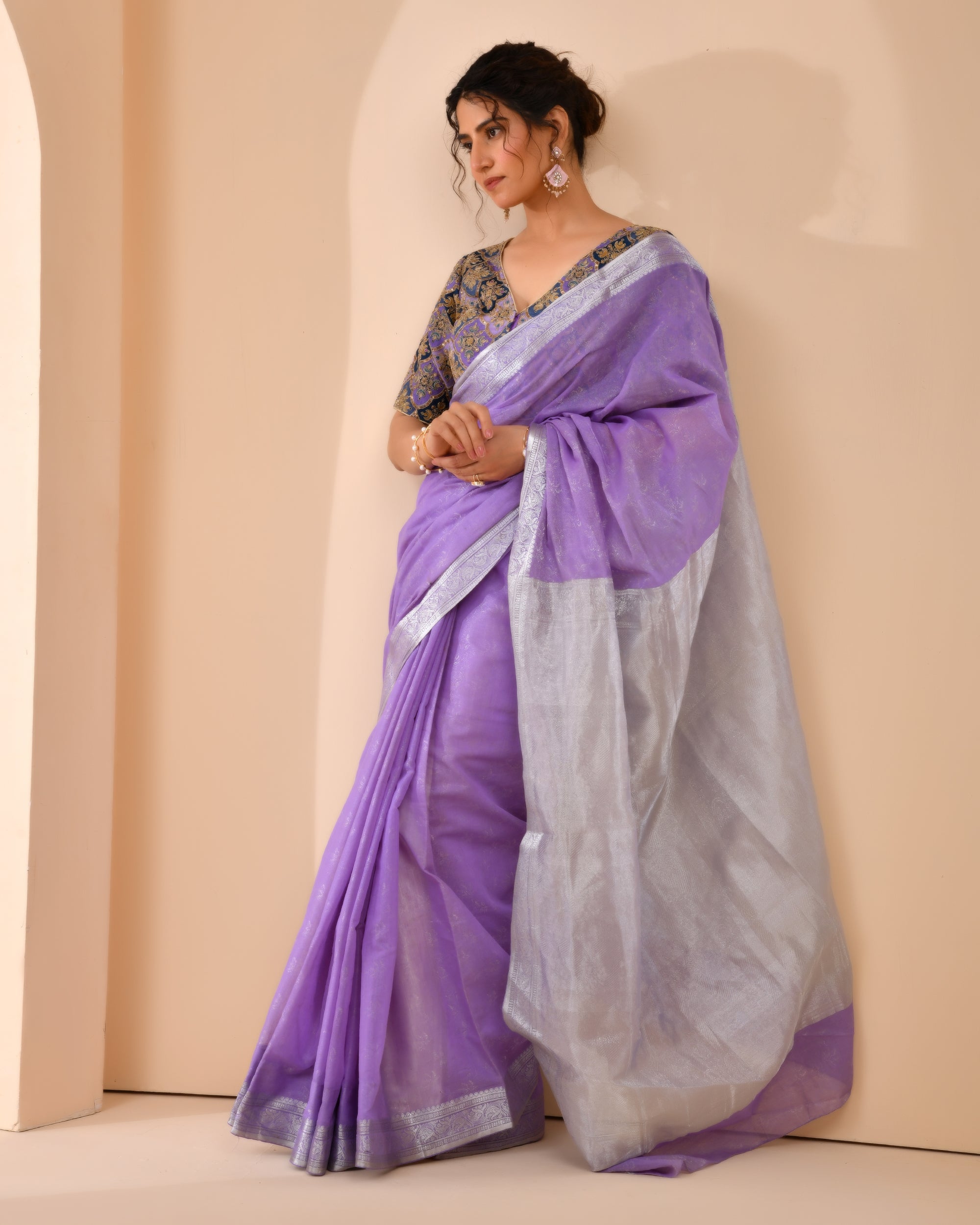 Purple Geometric Pattern Embroidered Blouse