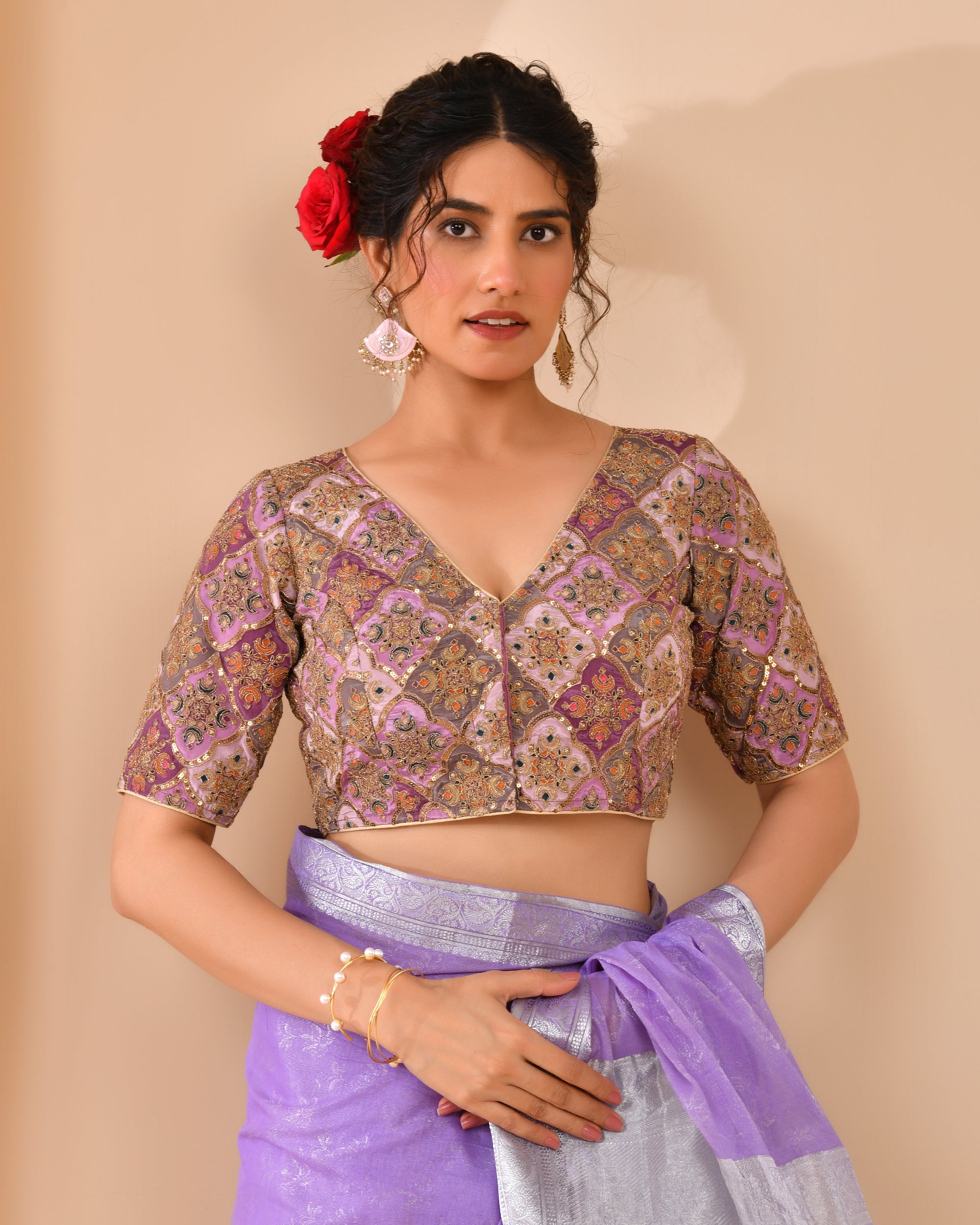 Lavender Geometric Pattern Embroidered Blouse