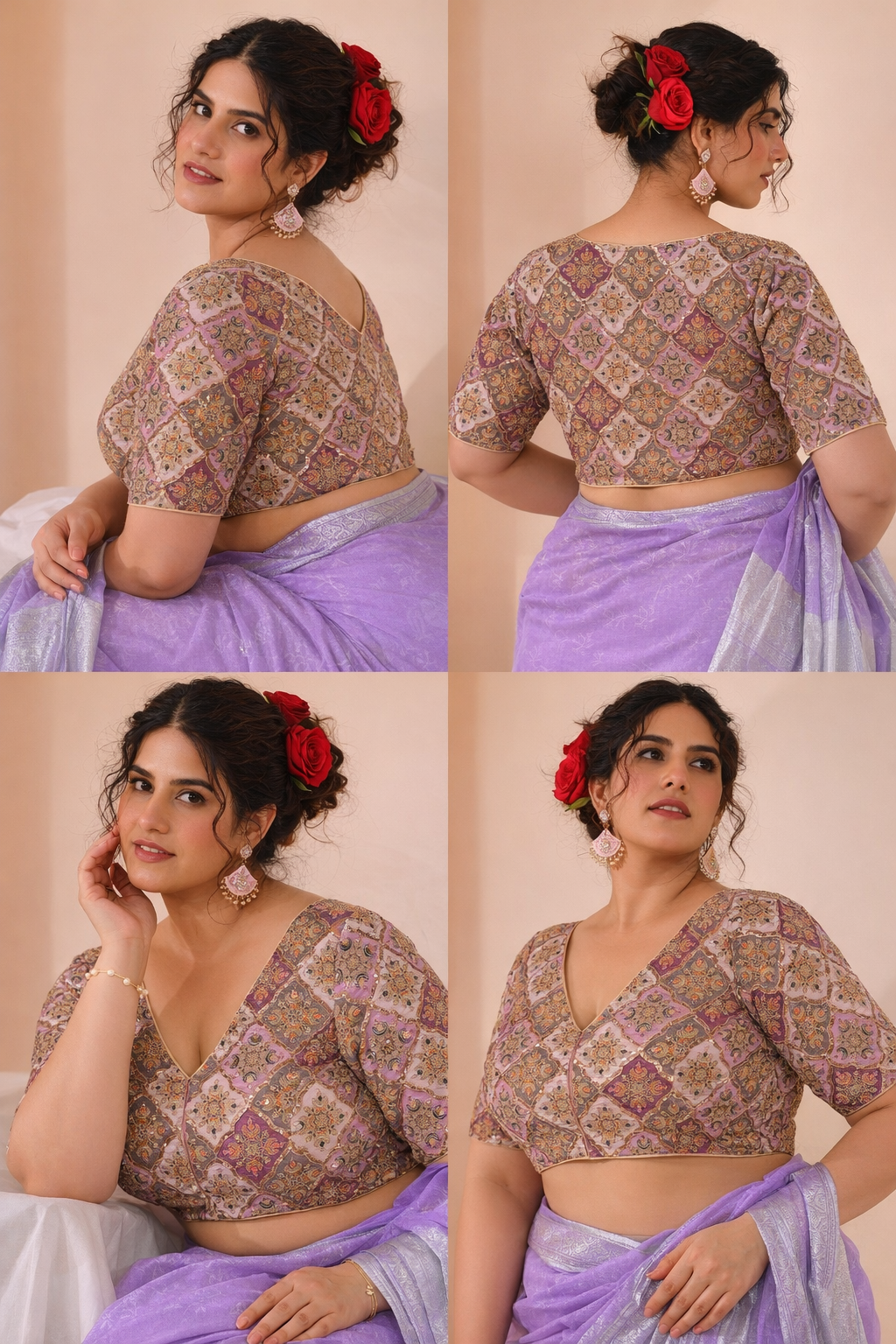 Lavender Geometric Pattern Embroidered Blouse