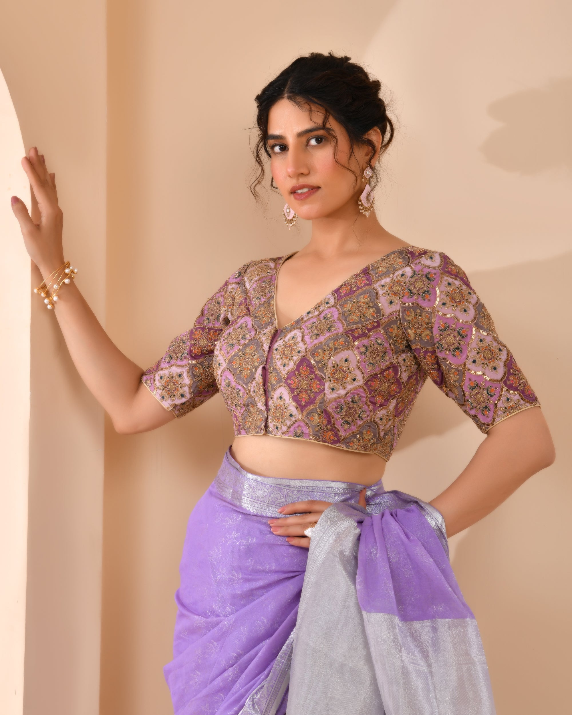 Lavender Geometric Pattern Embroidered Blouse