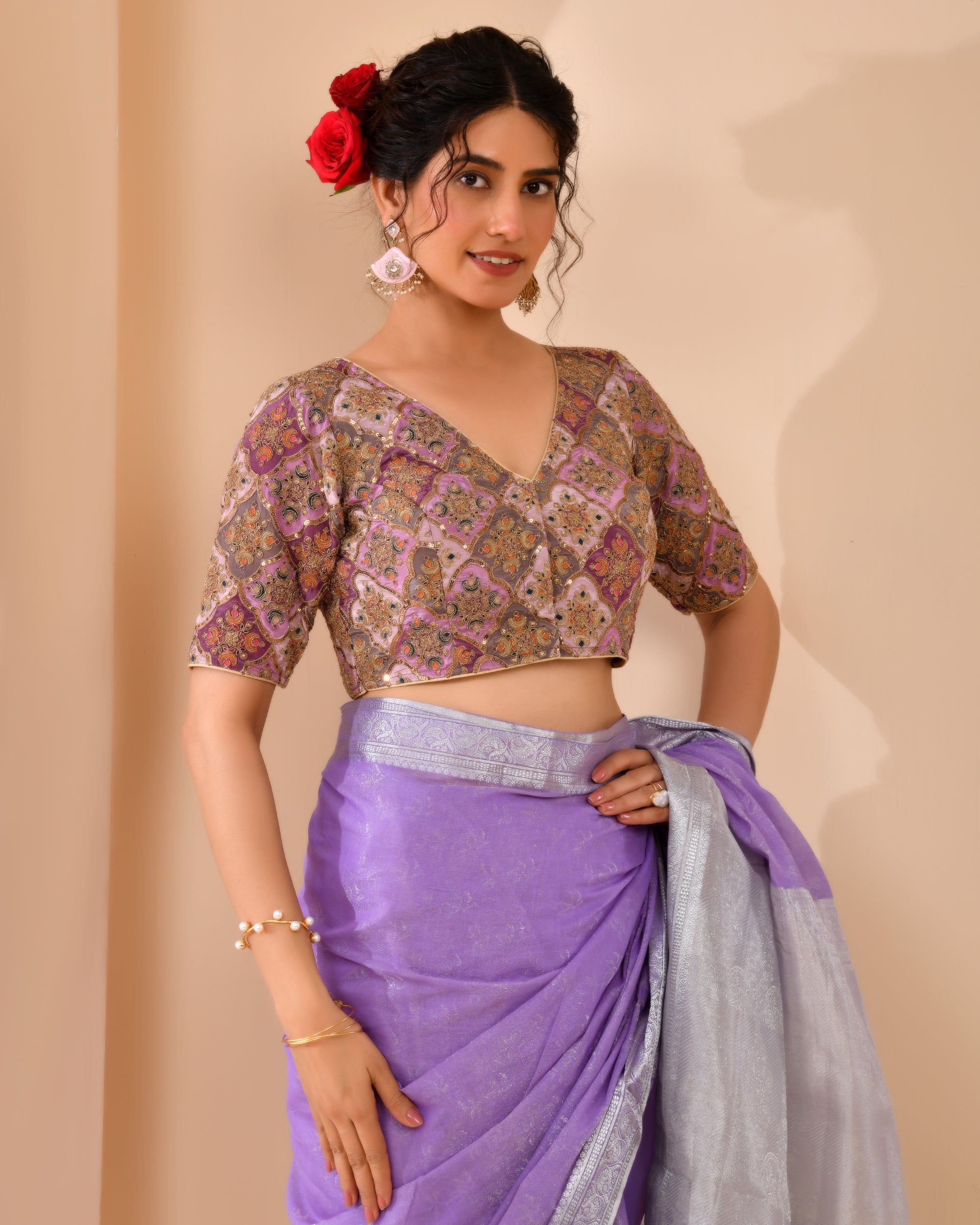 Lavender Geometric Pattern Embroidered Blouse