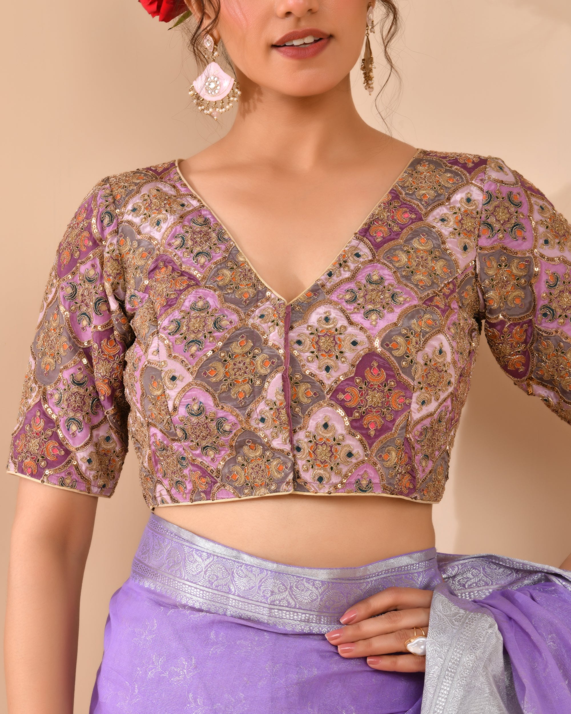 Lavender Geometric Pattern Embroidered Blouse