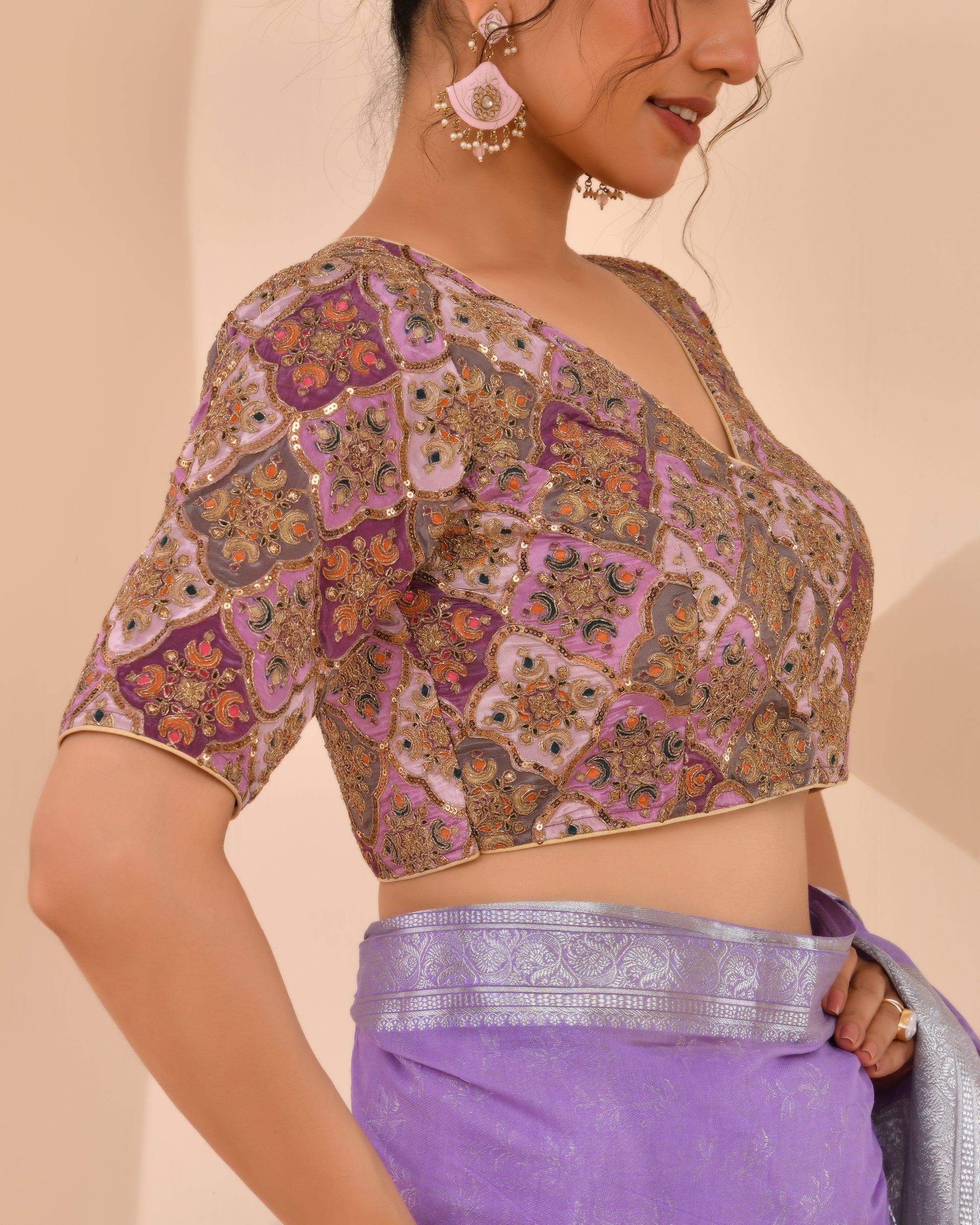 Lavender Geometric Pattern Embroidered Blouse