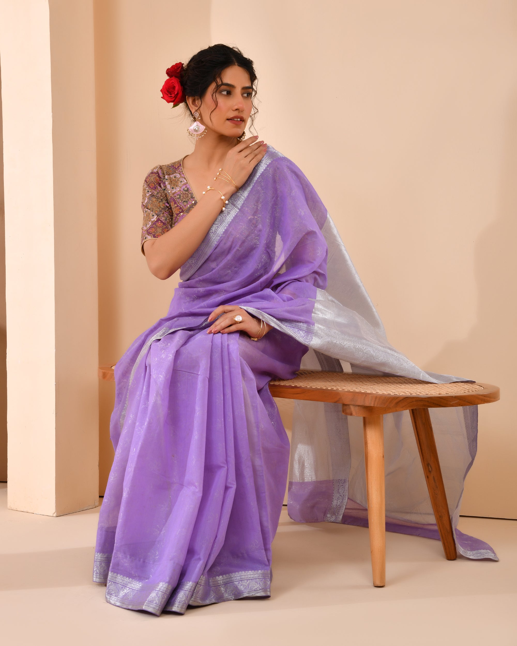 Lavender Geometric Pattern Embroidered Blouse