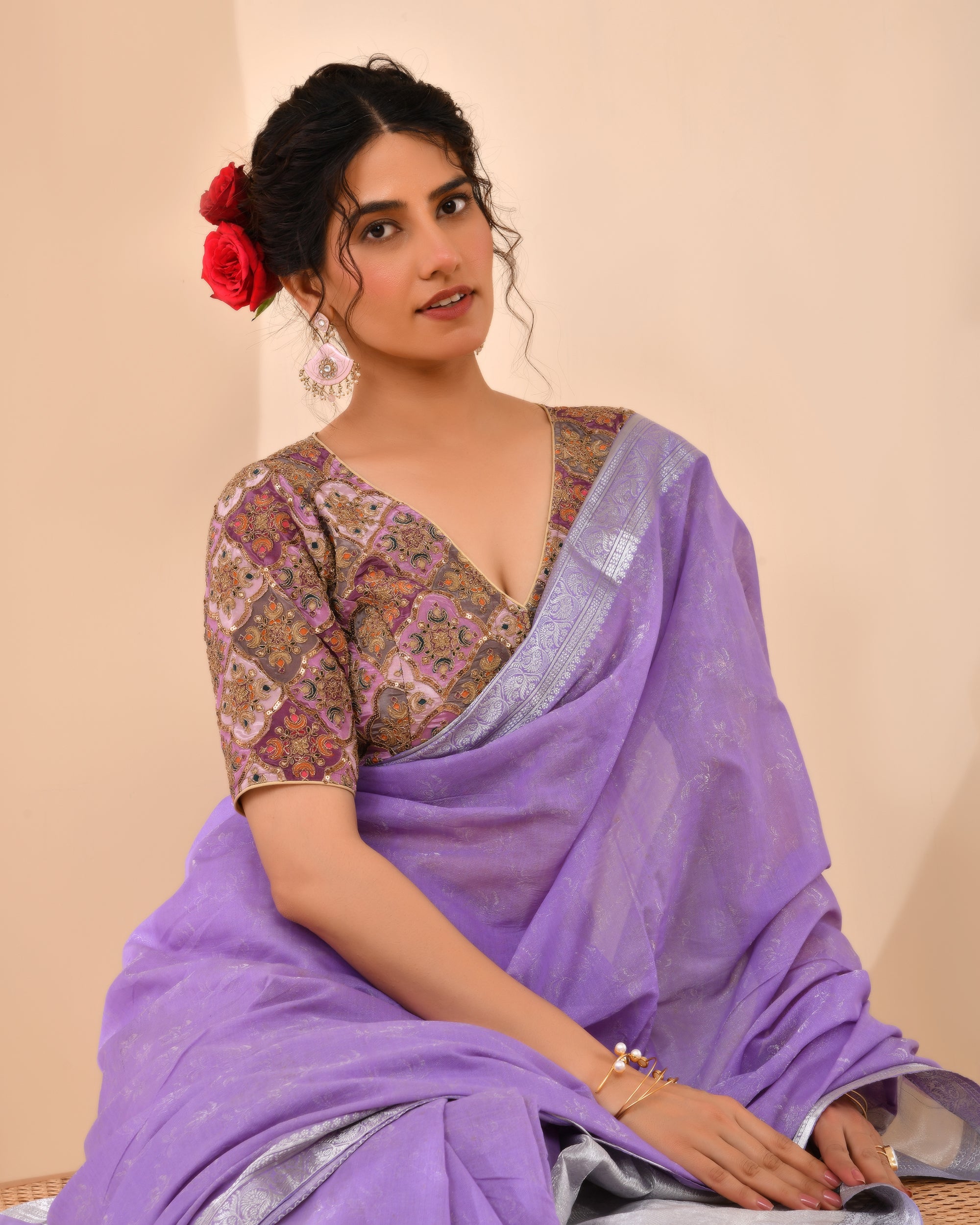 Lavender Geometric Pattern Embroidered Blouse