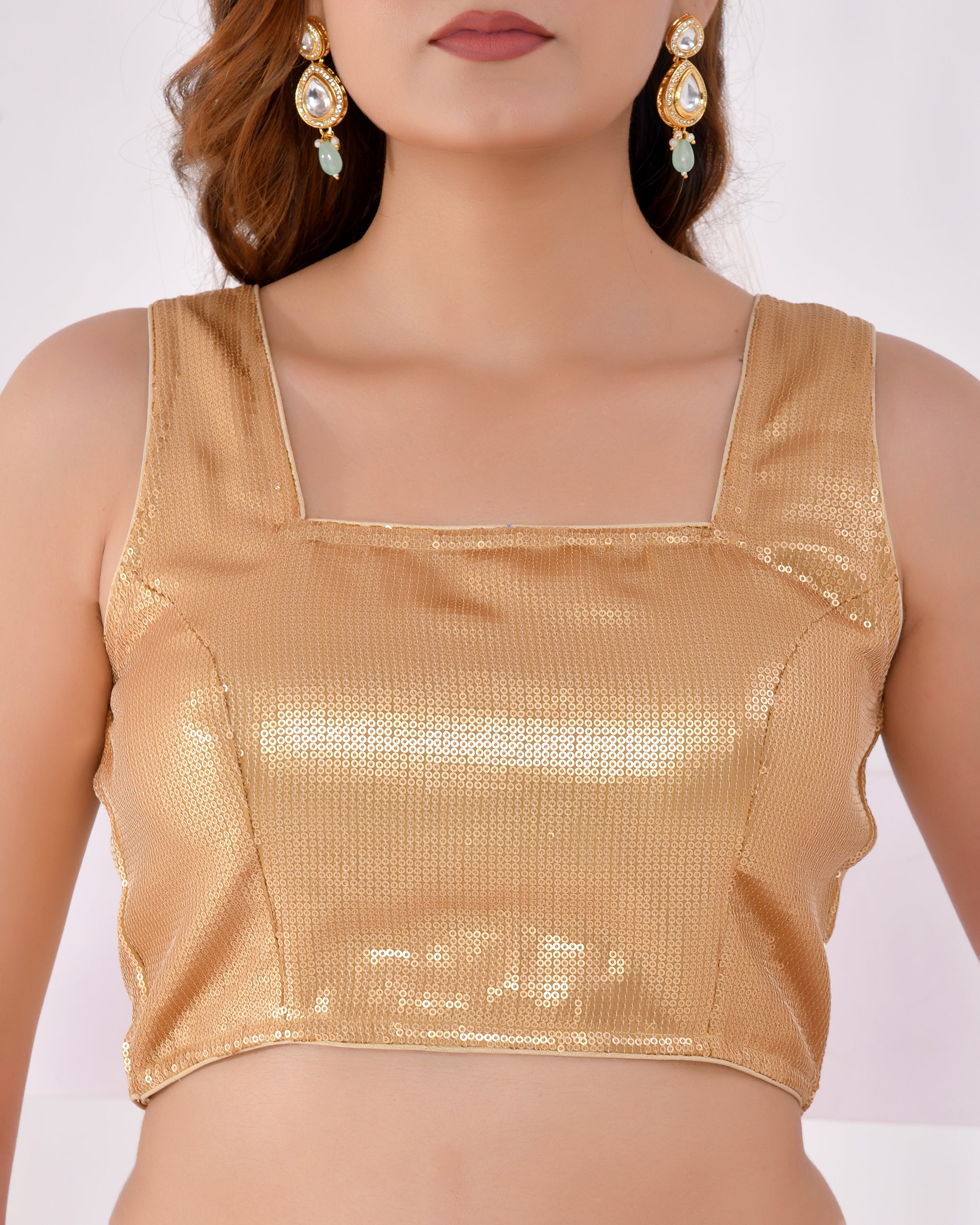 Amodini Designer Studio Women's  Georgette Gold Sequined Blouse