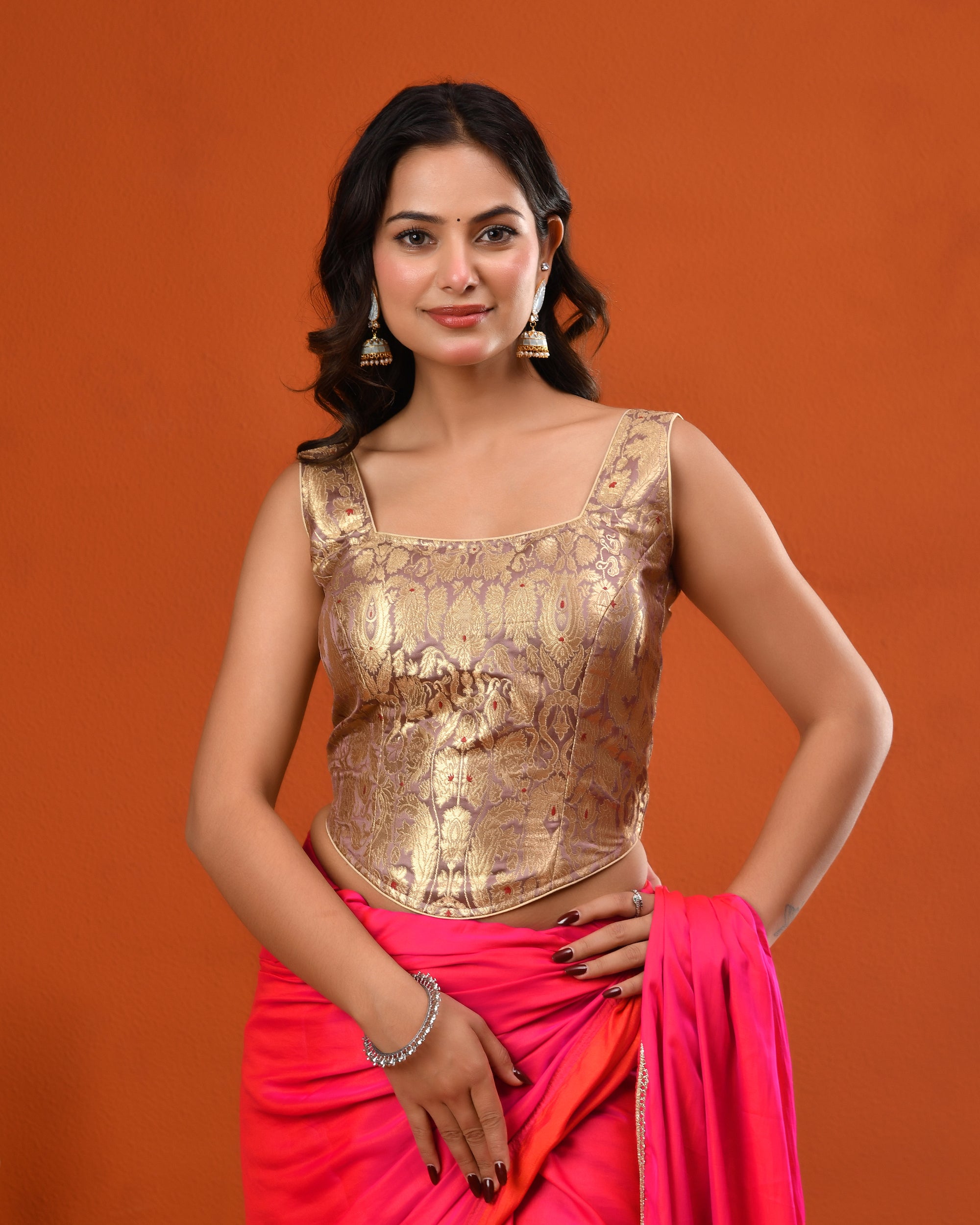 Women's Woven Banarsi Brocade Mauve Corset Blouse