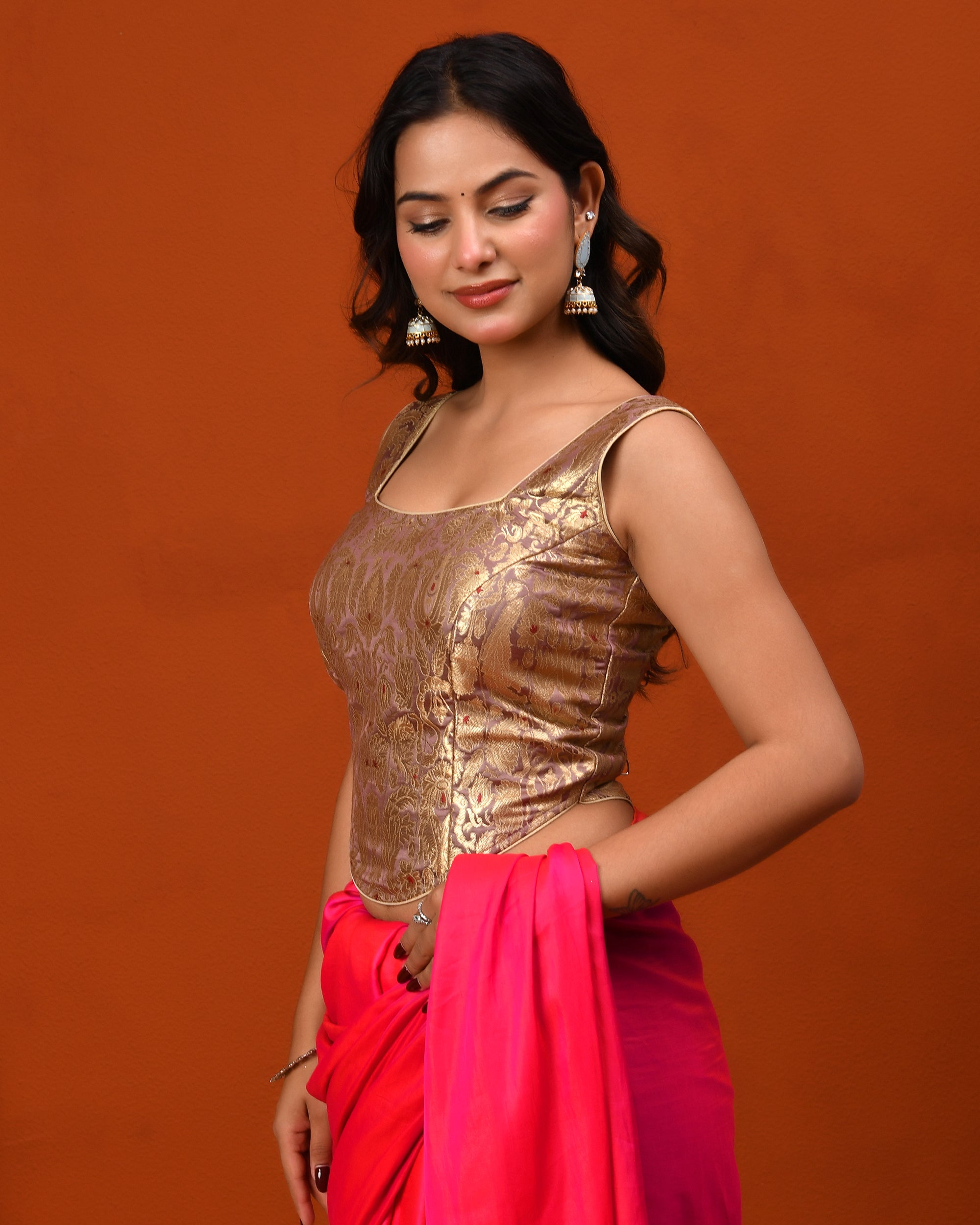 Women's Woven Banarsi Brocade Mauve Corset Blouse