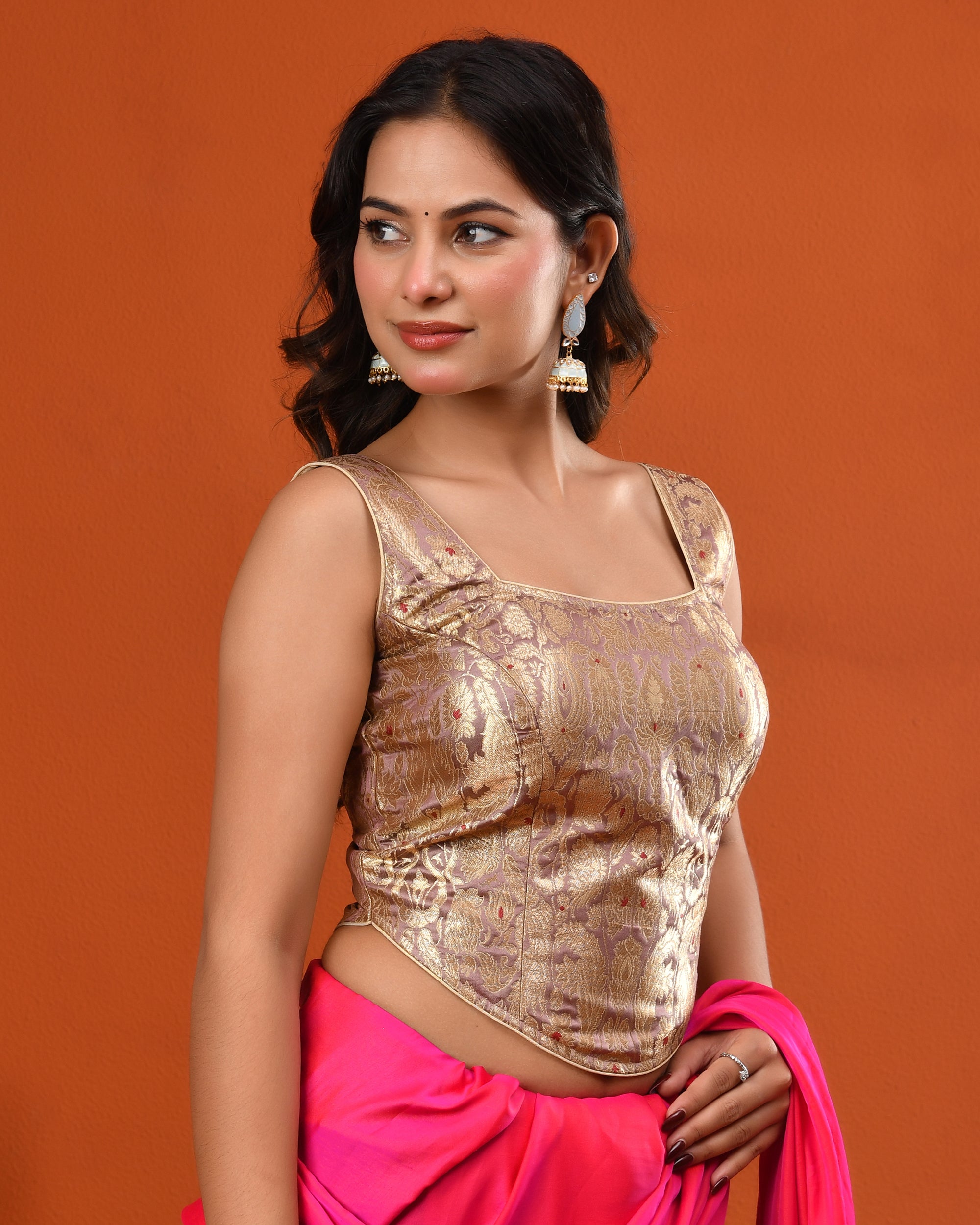 Women's Woven Banarsi Brocade Mauve Corset Blouse