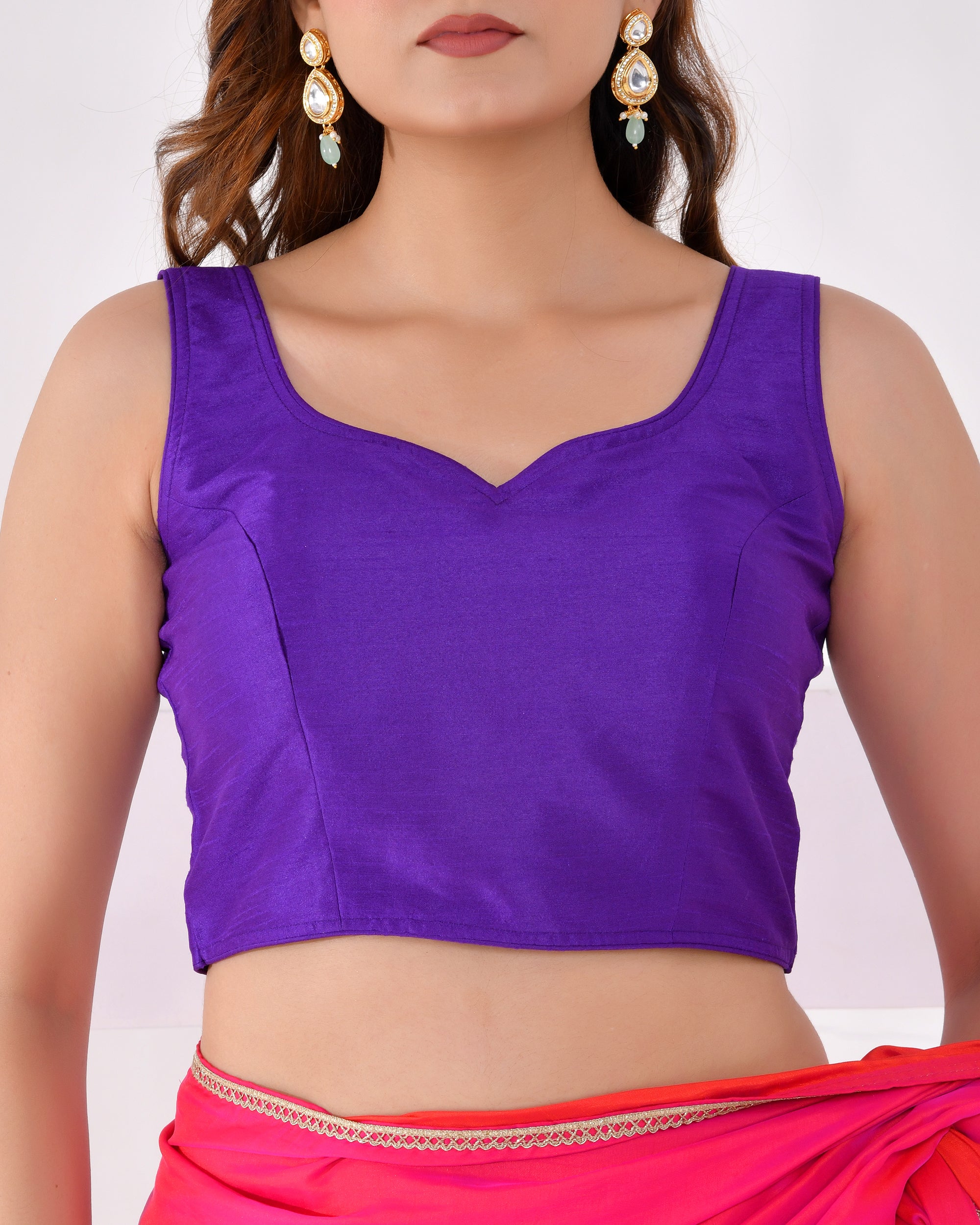 Raw Silk Padded Purple Saree Blouse