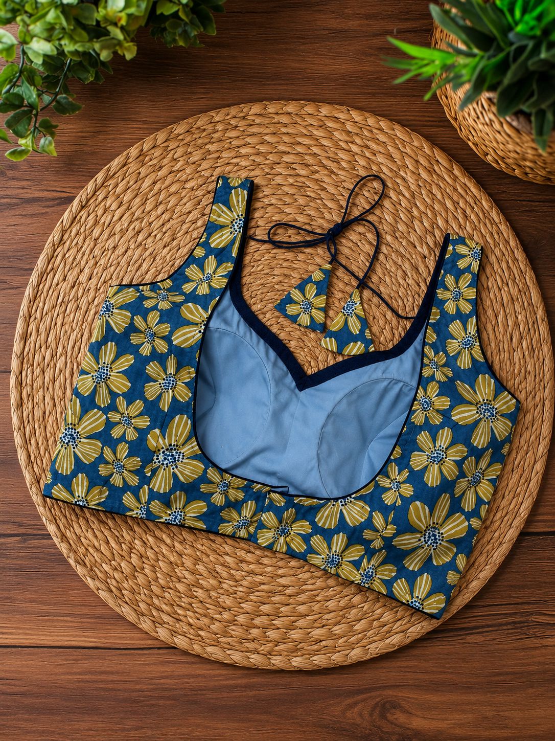 Yellow Floral Cotton Saree Blouse for Women
