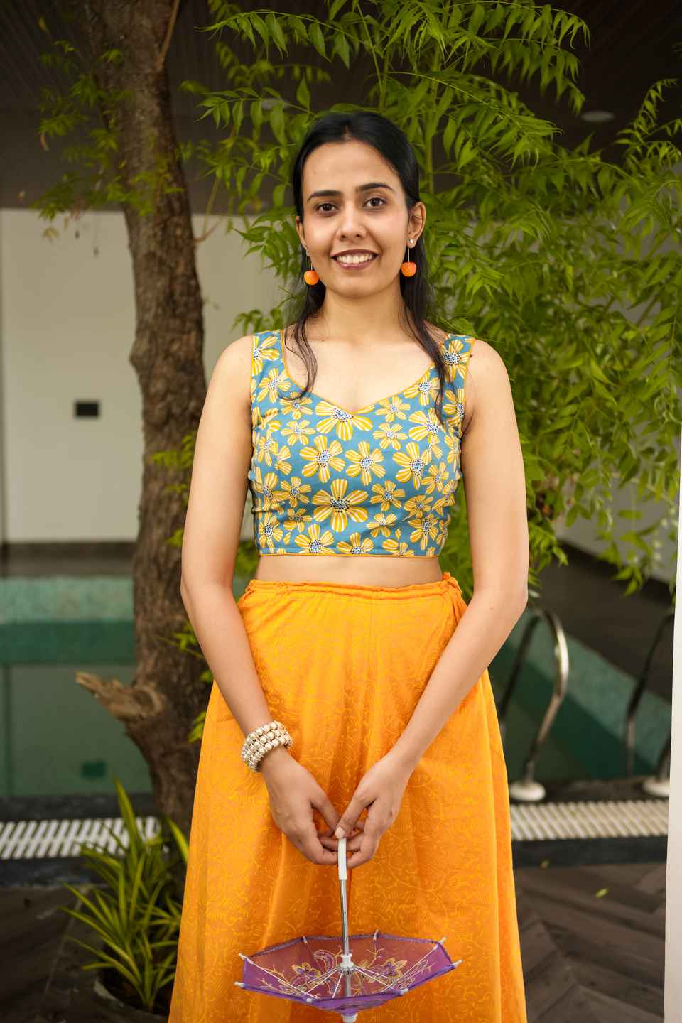 Yellow Floral Cotton Saree Blouse for Women