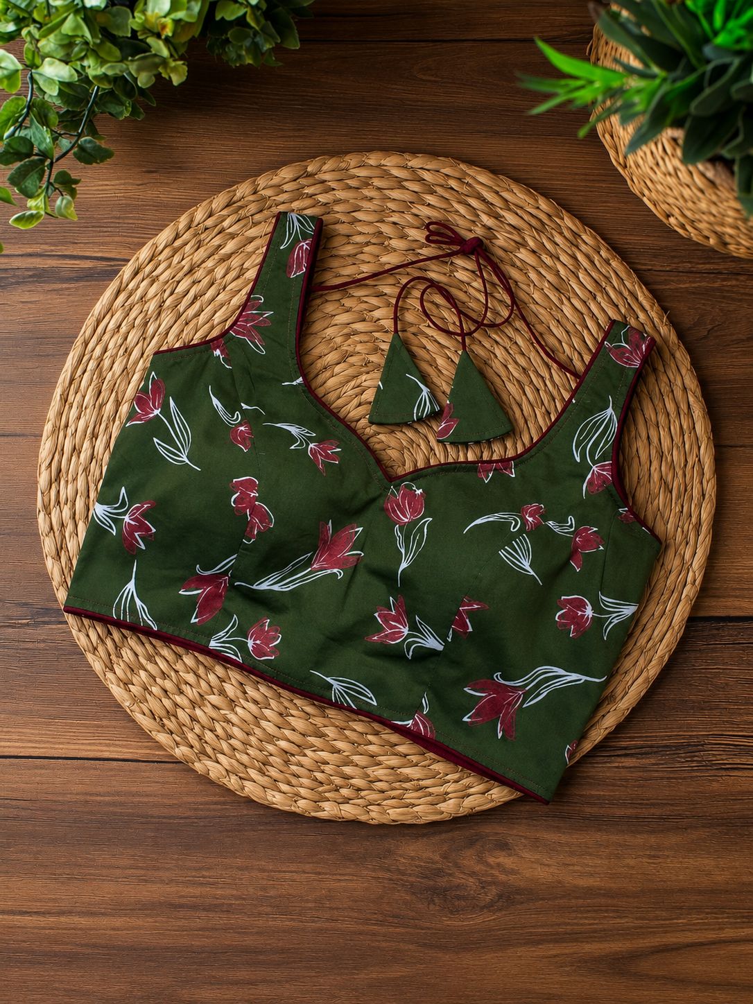 Green Floral Cotton Blouse