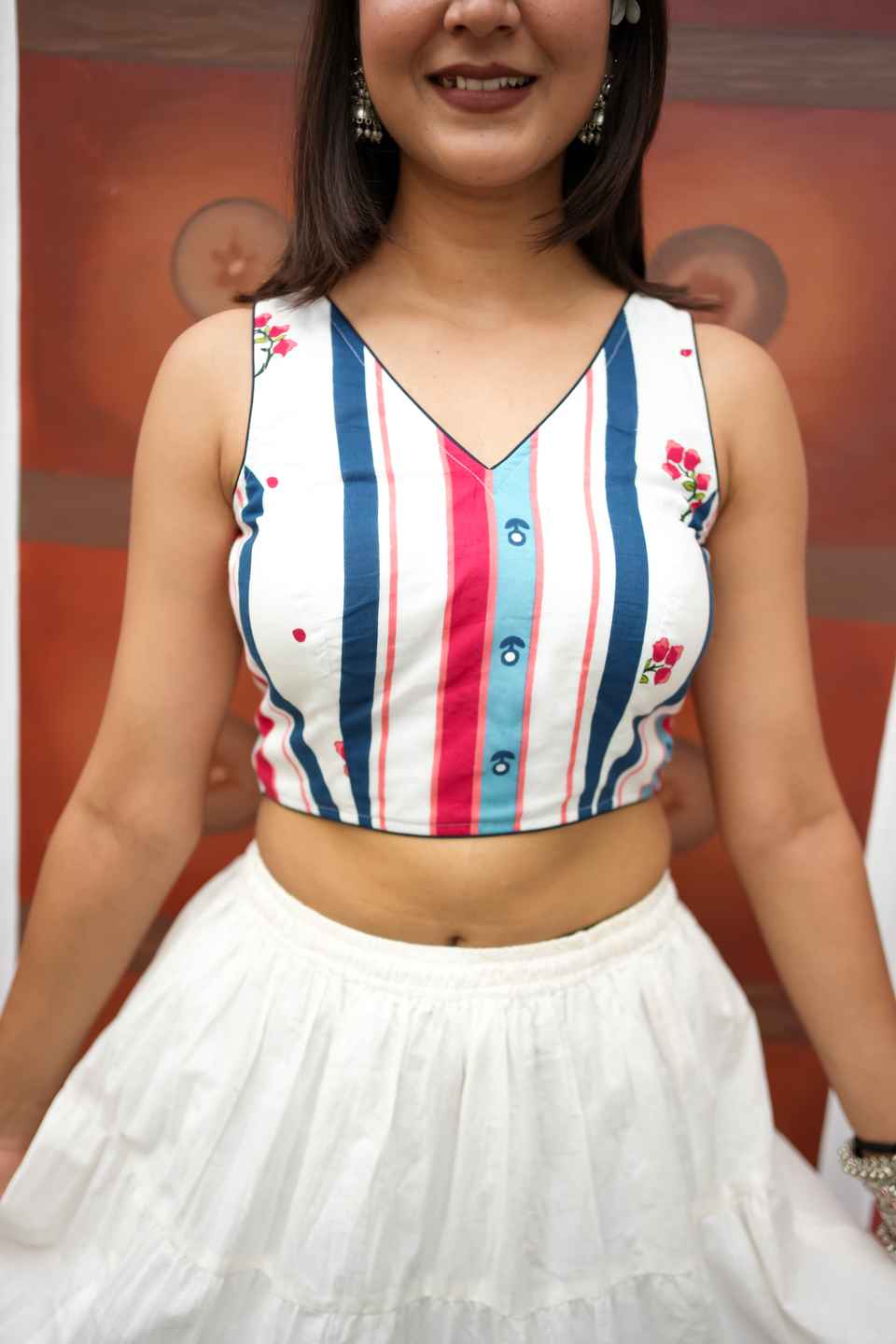 Navy Blue Cotton Saree Blouse for Women