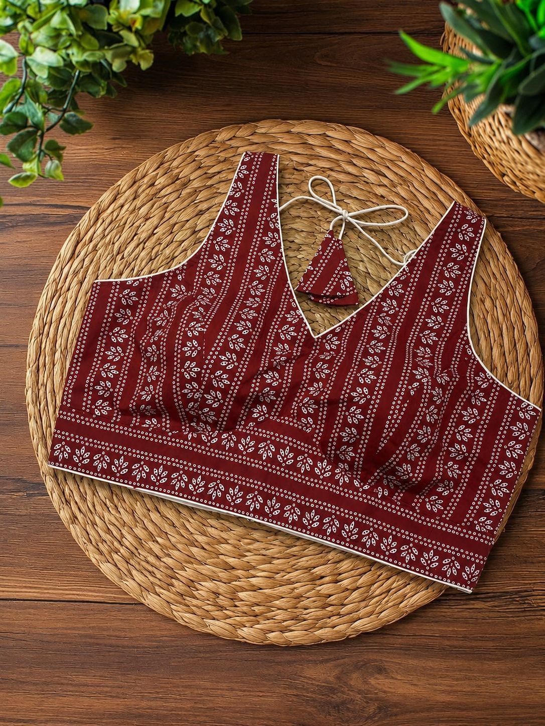 Maroon Floral Print Cotton Blouse