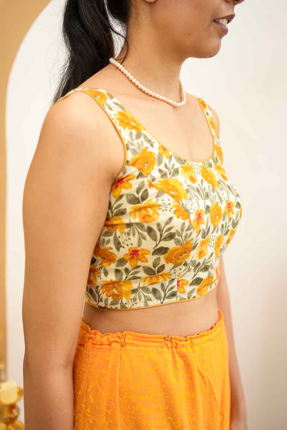 Jaipuri Cotton Printed Padded Blouse Square Neck
