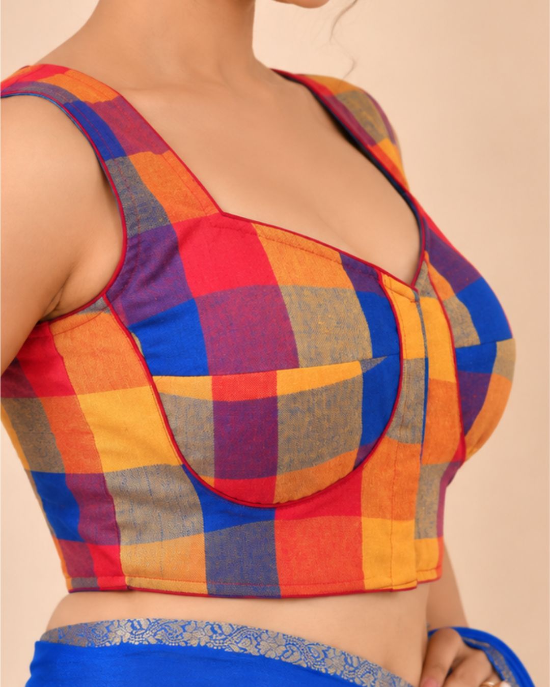 Women’s Multicolor Cotton Sleeveless Sweetheart Neck Padded Saree Blouse