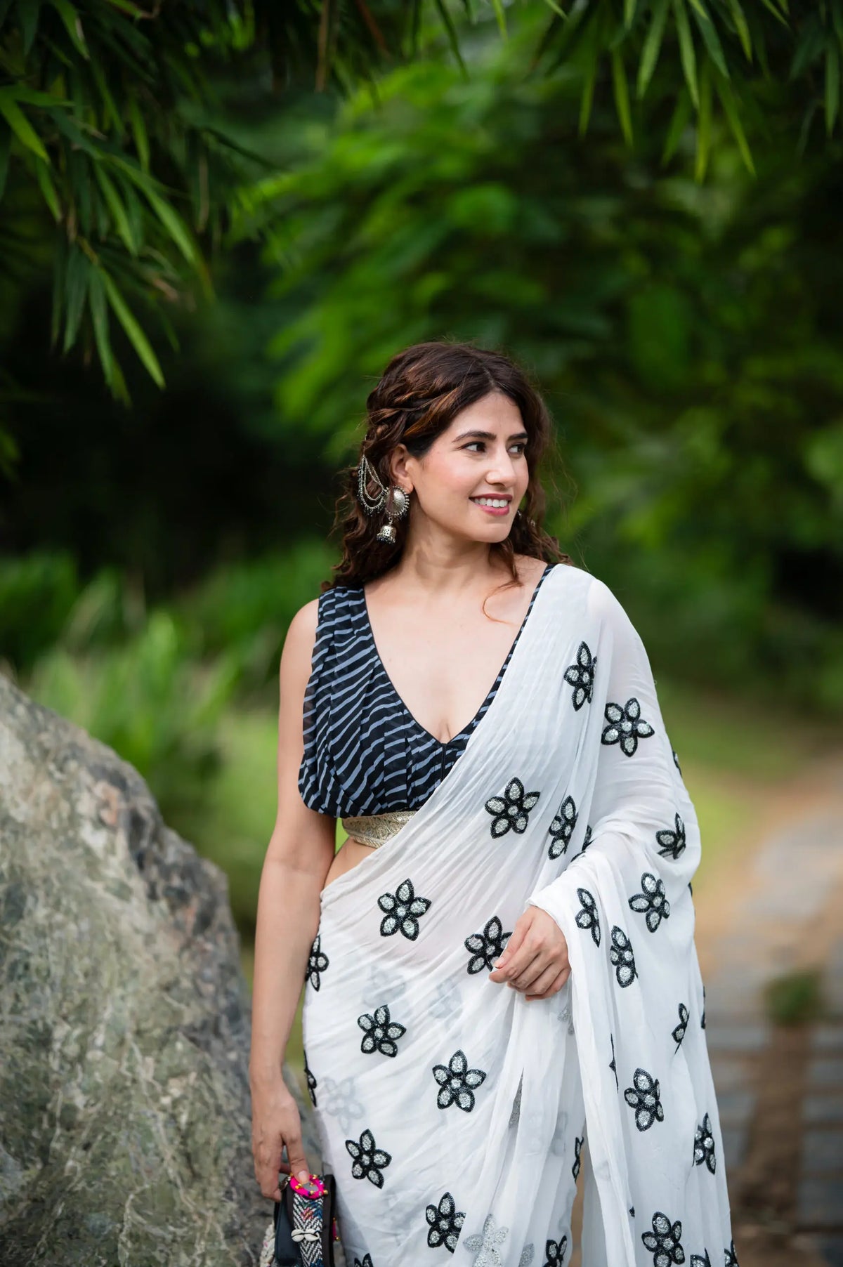 Women’s Black Lehriya Sleeveless Saree Blouse