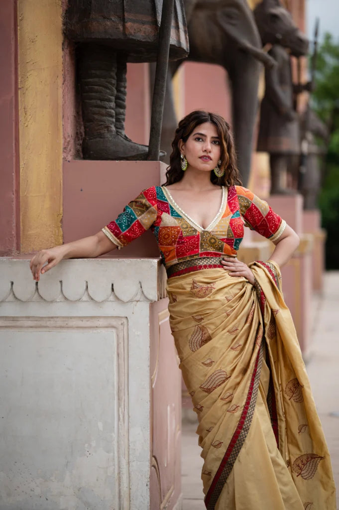 Women’s Bandhej Elbow Sleeves Readymade Sabyasachi Saree Blouse