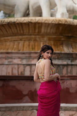 Women’s Band Collar Sleeveless Net Saree Blouse