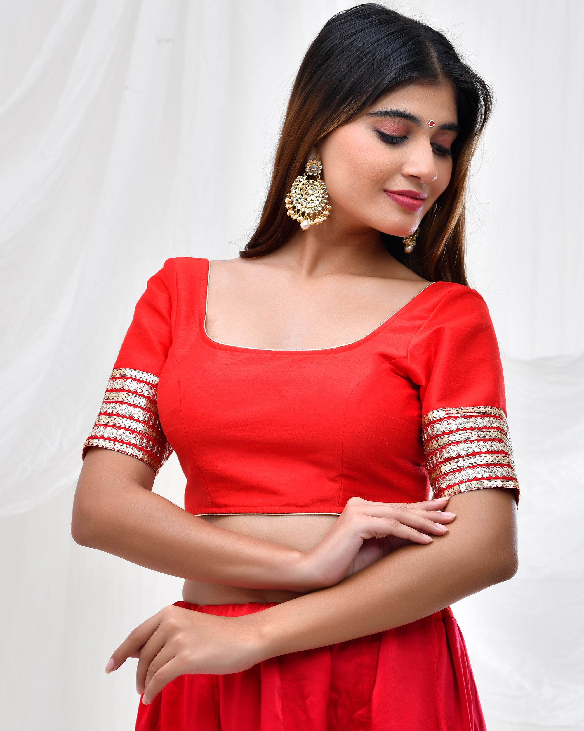 Red Blouse with Embellished Gota Sleeves