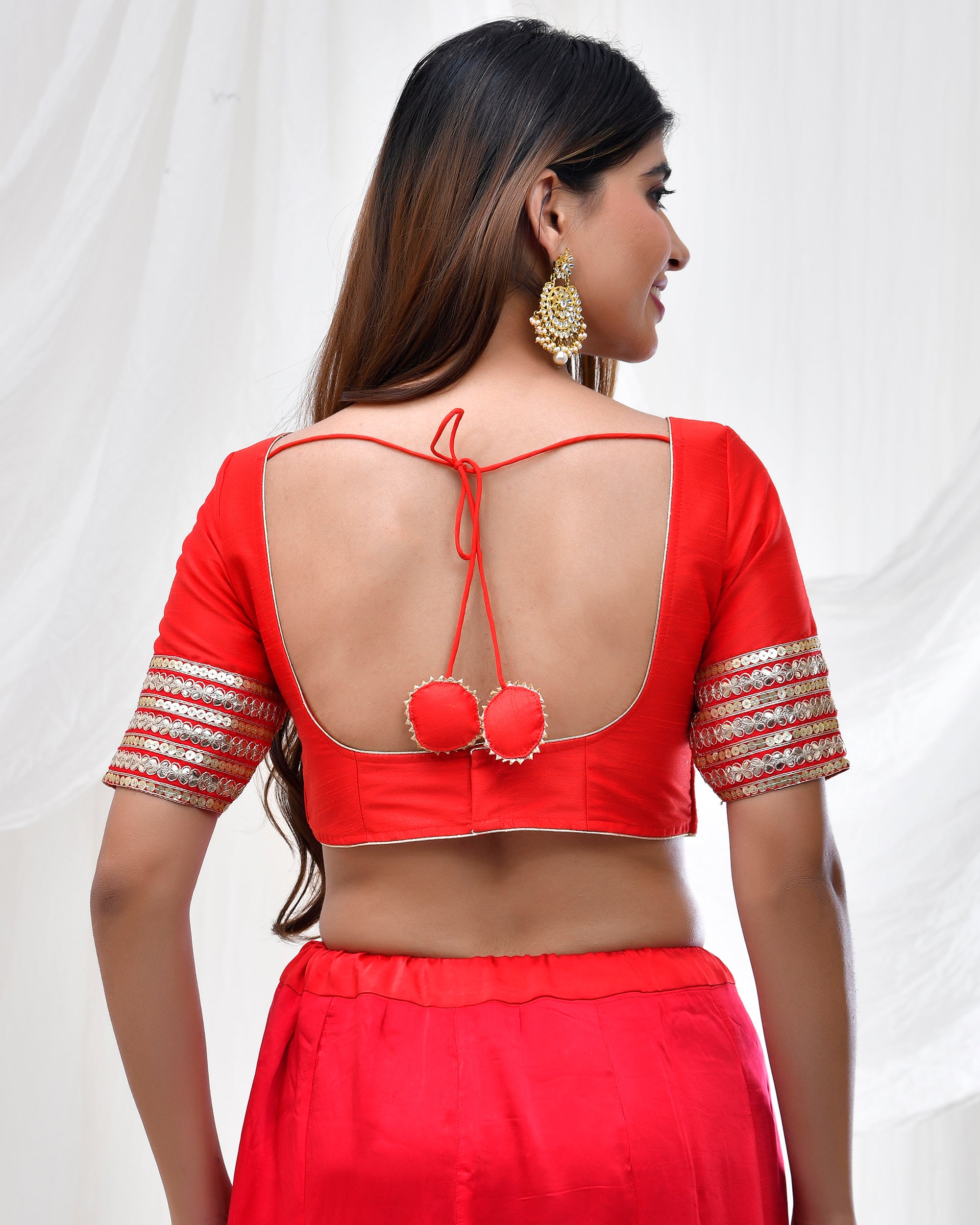 Red Blouse with Embellished Gota Sleeves