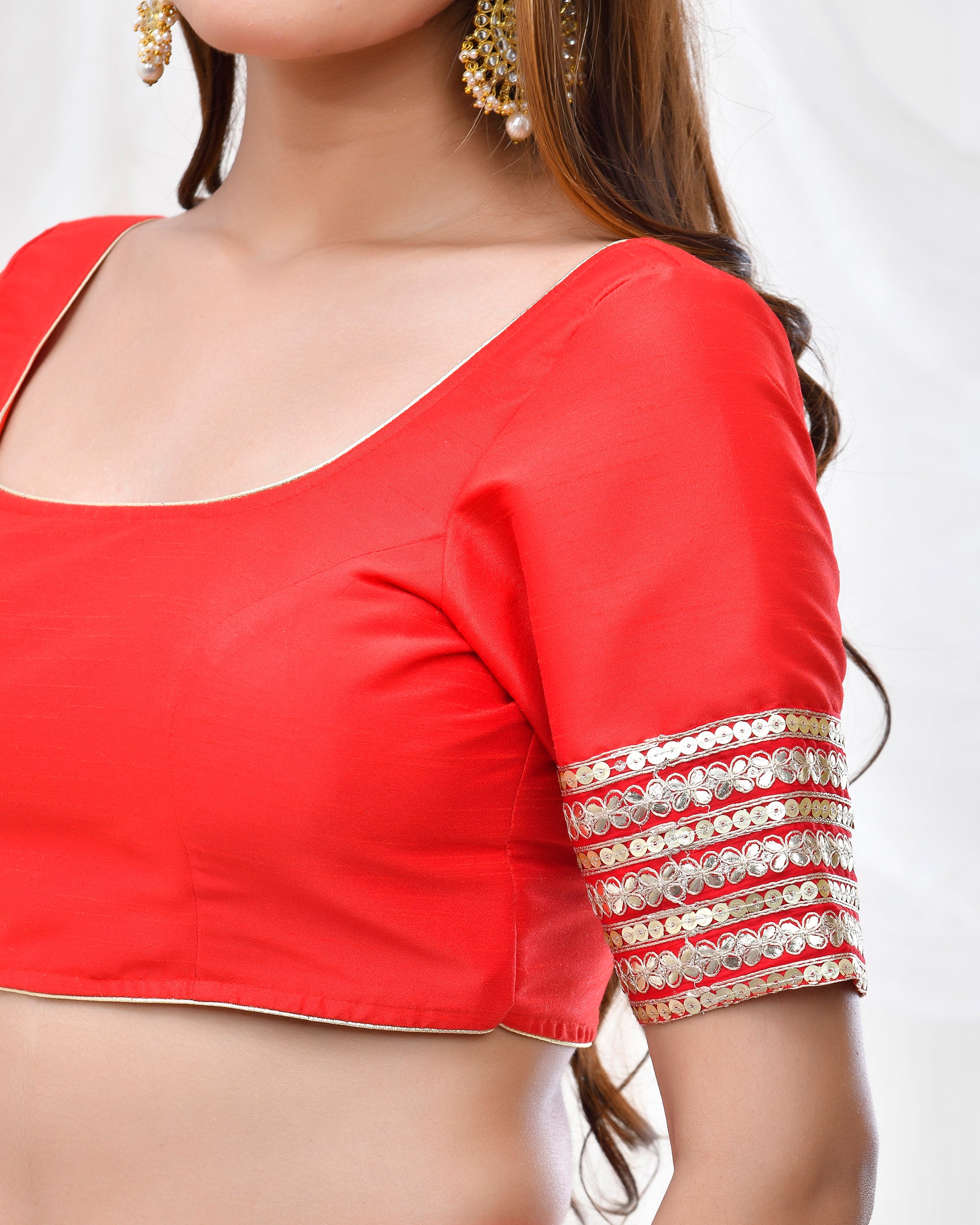 Red Blouse with Embellished Gota Sleeves