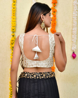 Ivory-Gold Mirror Work Padded Blouse