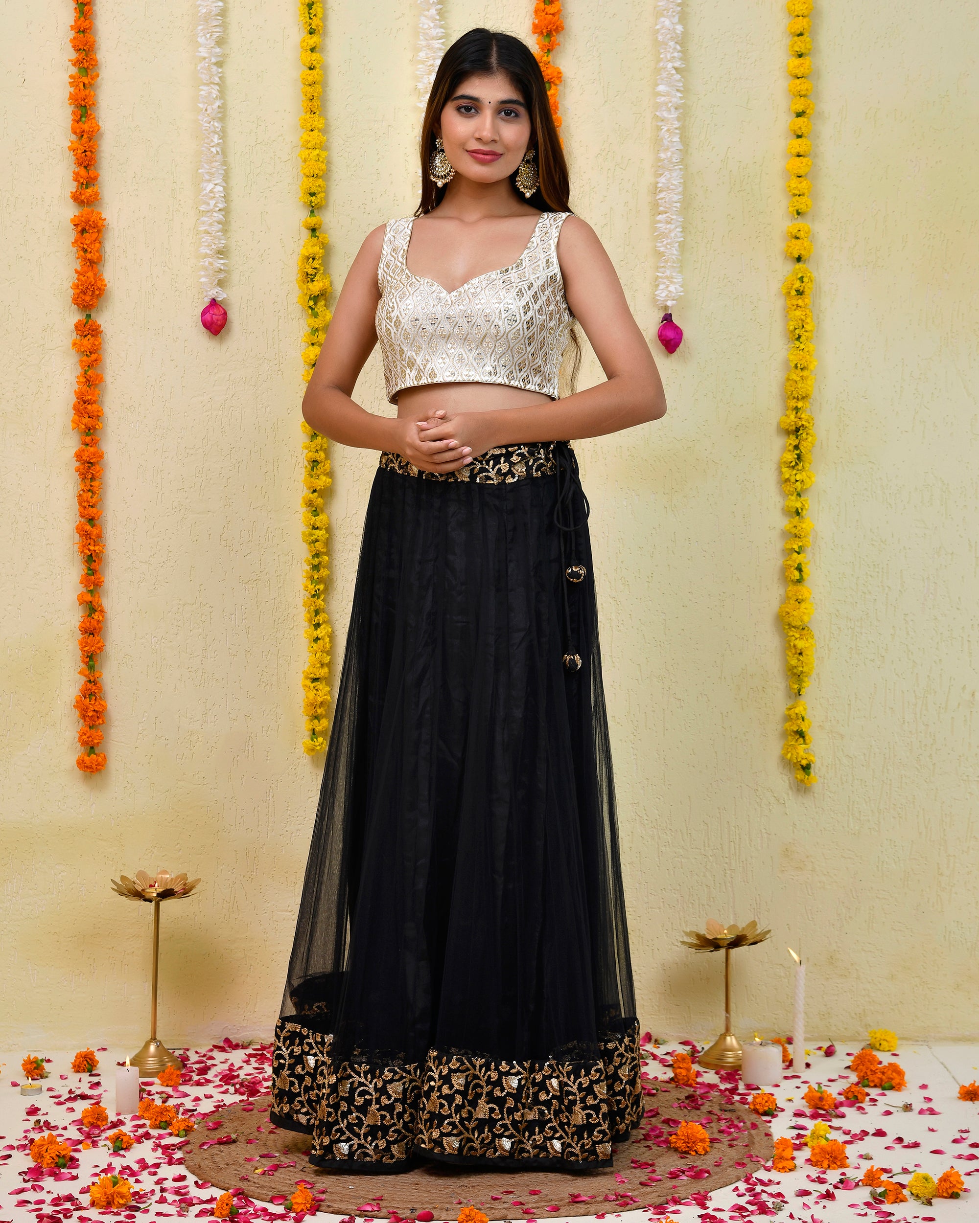 Ivory-Gold Mirror Work Padded Blouse
