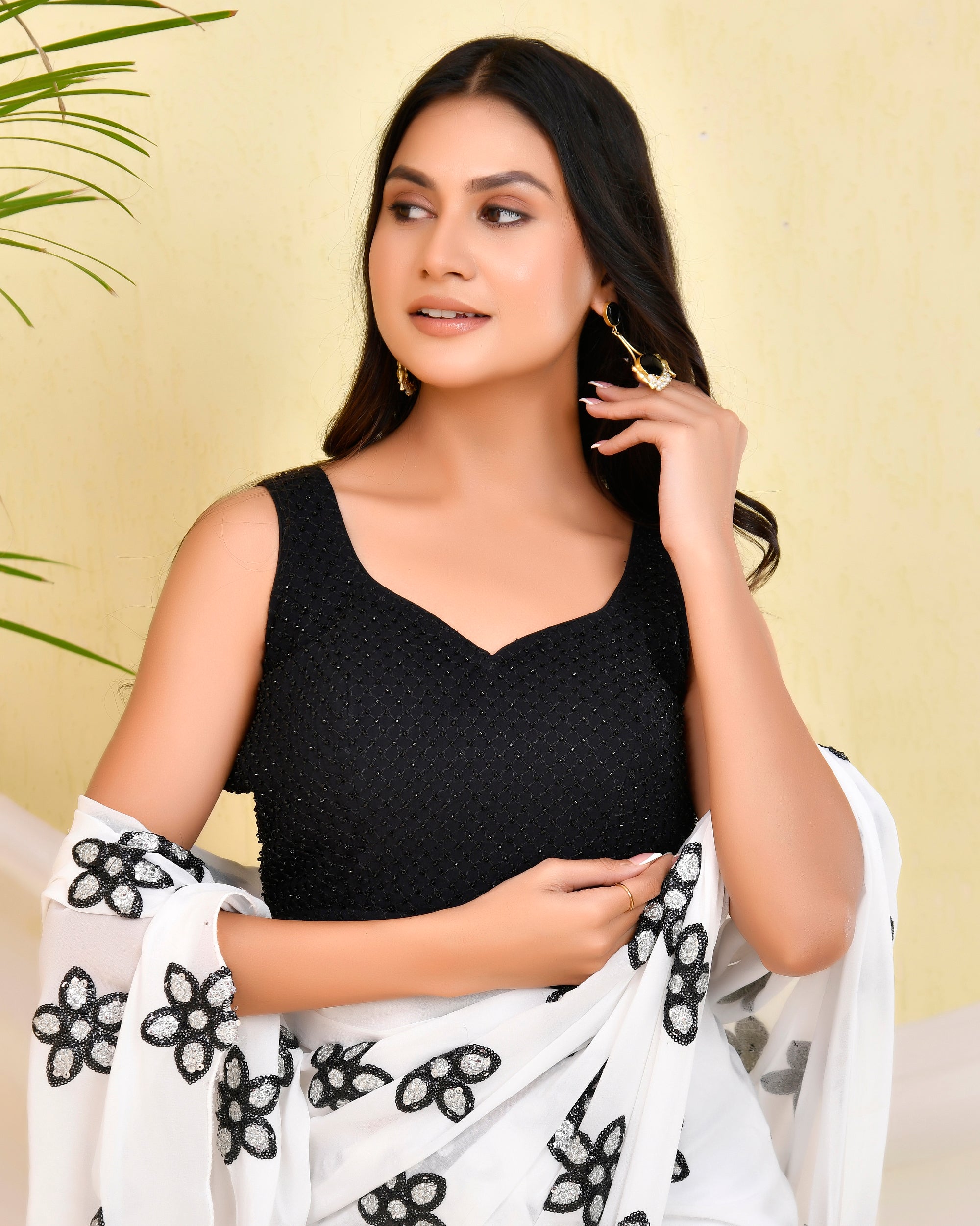Black Cutdana Sleeveless Padded Blouse