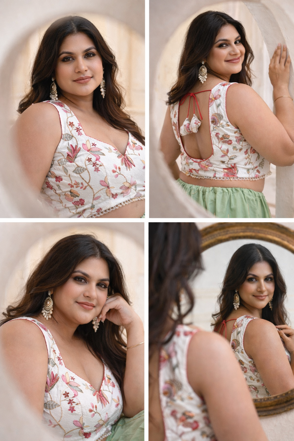 Floral Embroidered Blouse with Pearl Detailing