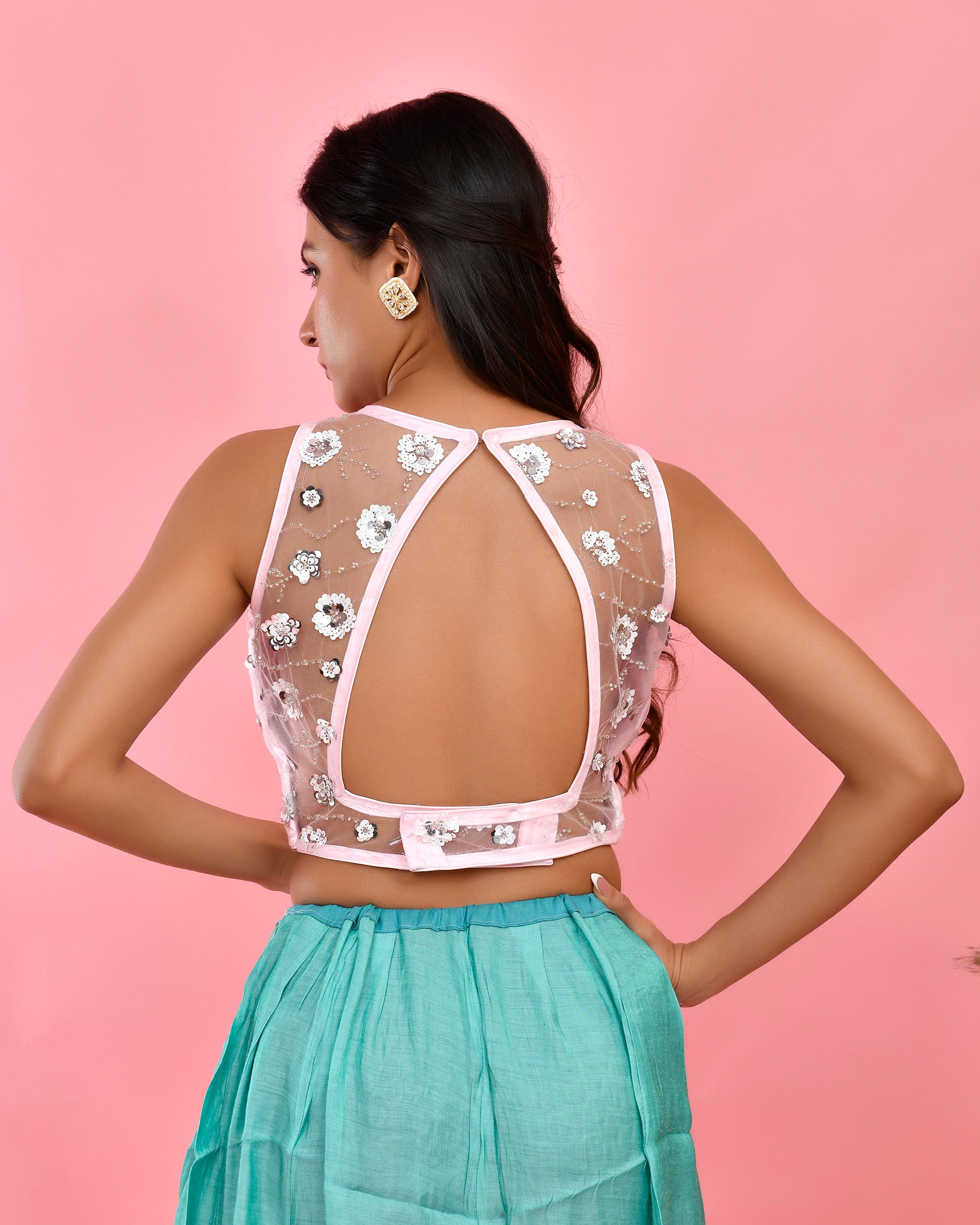 Embellished Floral Sleeveless Designer Blouse