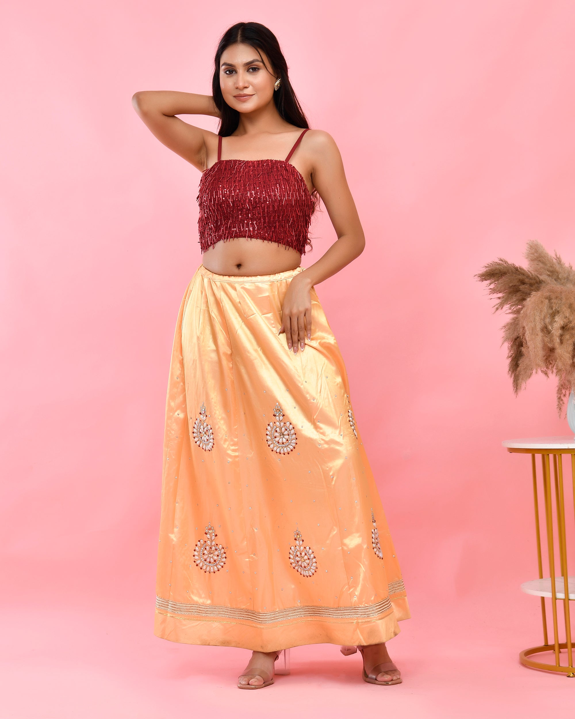 Embellished Maroon Sequined Saree Blouse