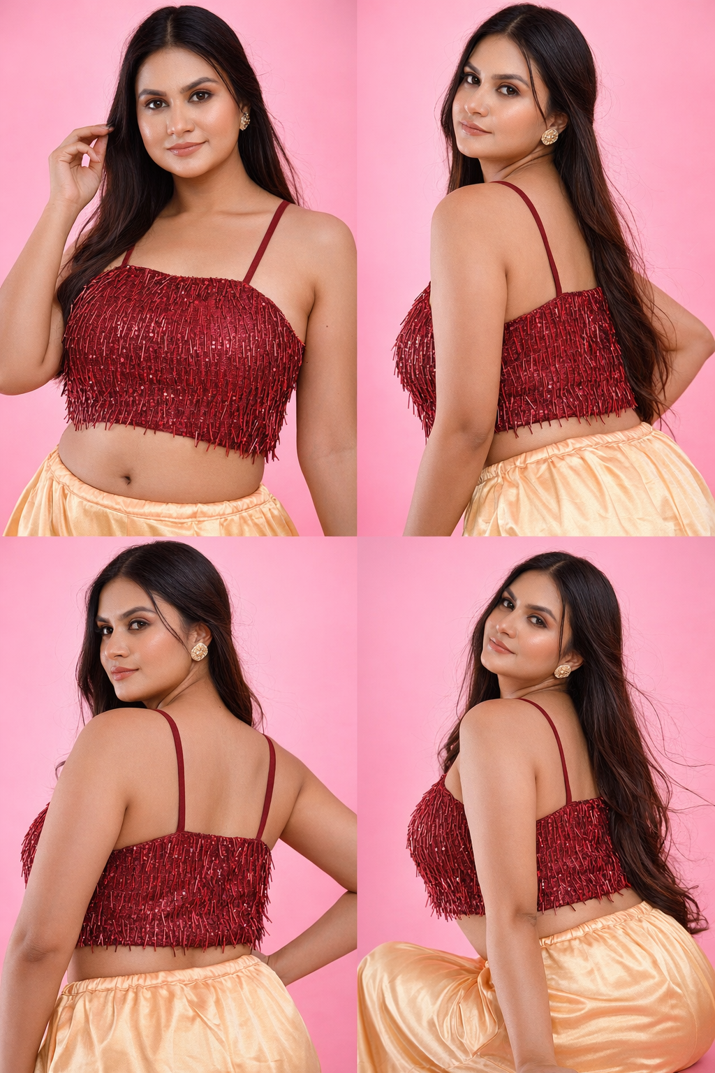 Embellished Maroon Sequined Saree Blouse