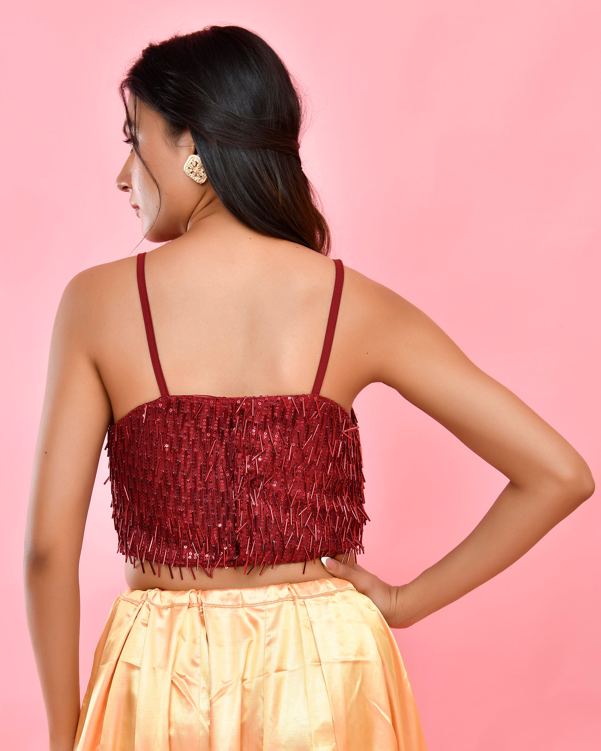 Embellished Maroon Sequined Saree Blouse