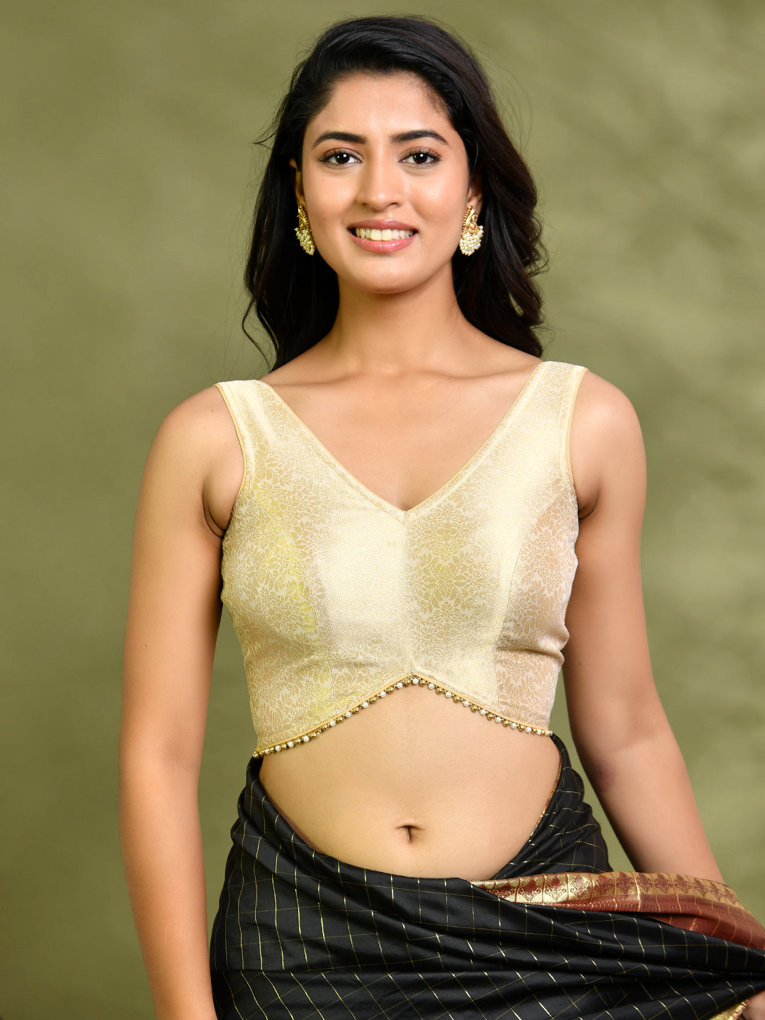 Golden Brocade Sleeveless Padded Blouse