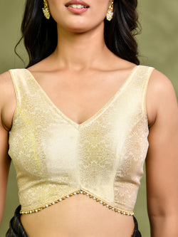 Golden Brocade Sleeveless Padded Blouse