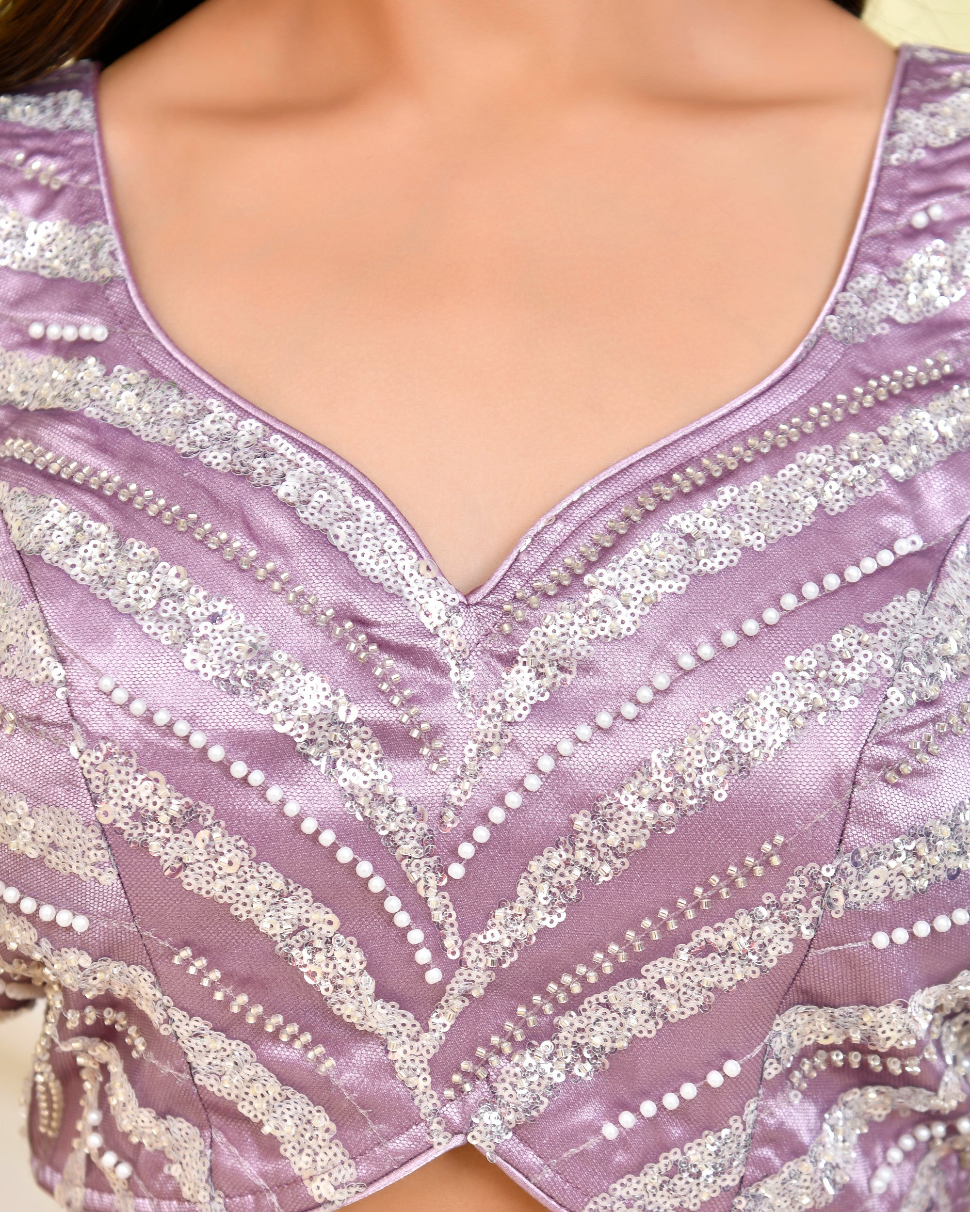 Cutdana Sequined Pearl Sleeveless Padded Blouse