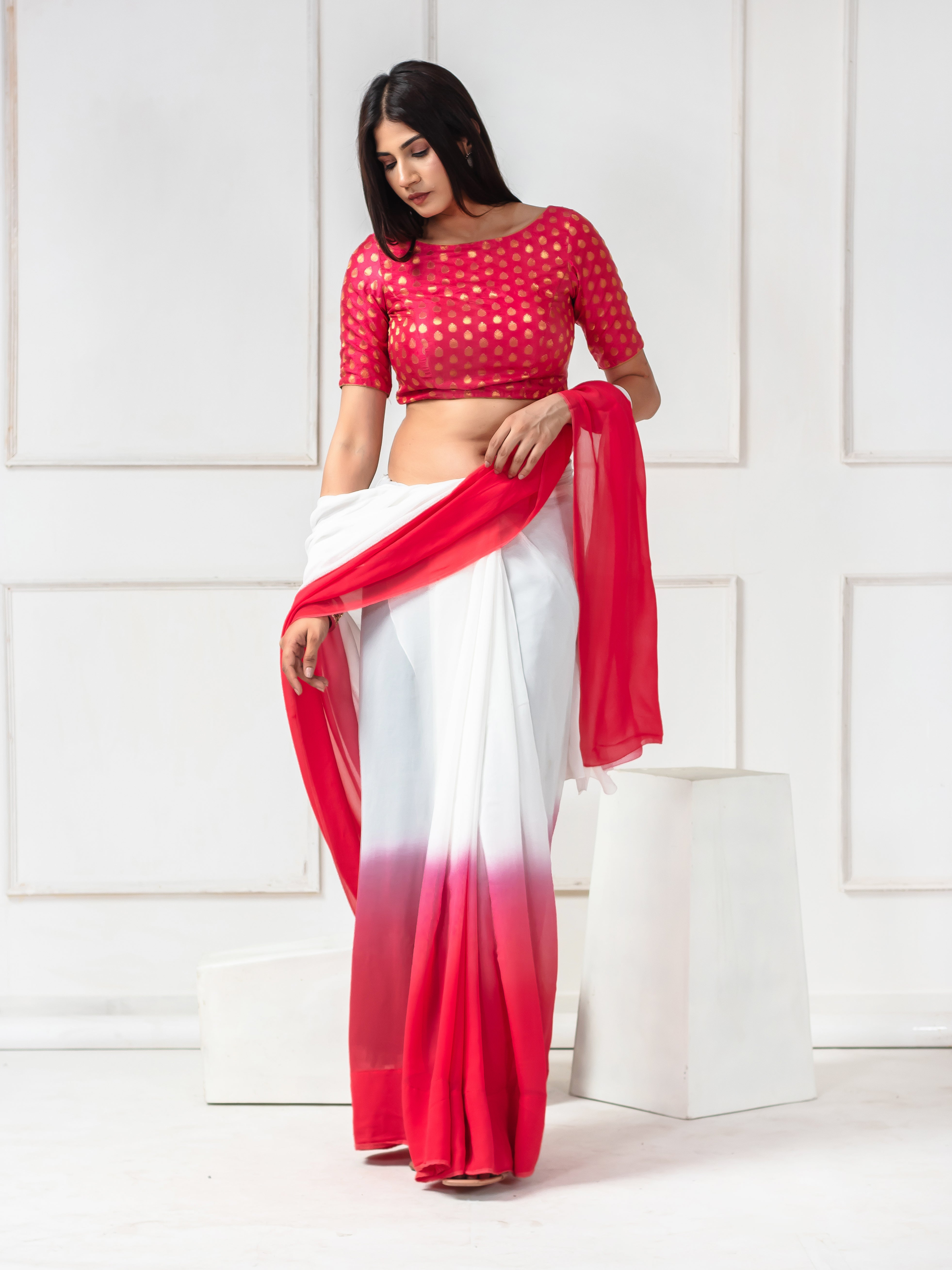 Banarsi Booty Brocade Pink Saree Blouse