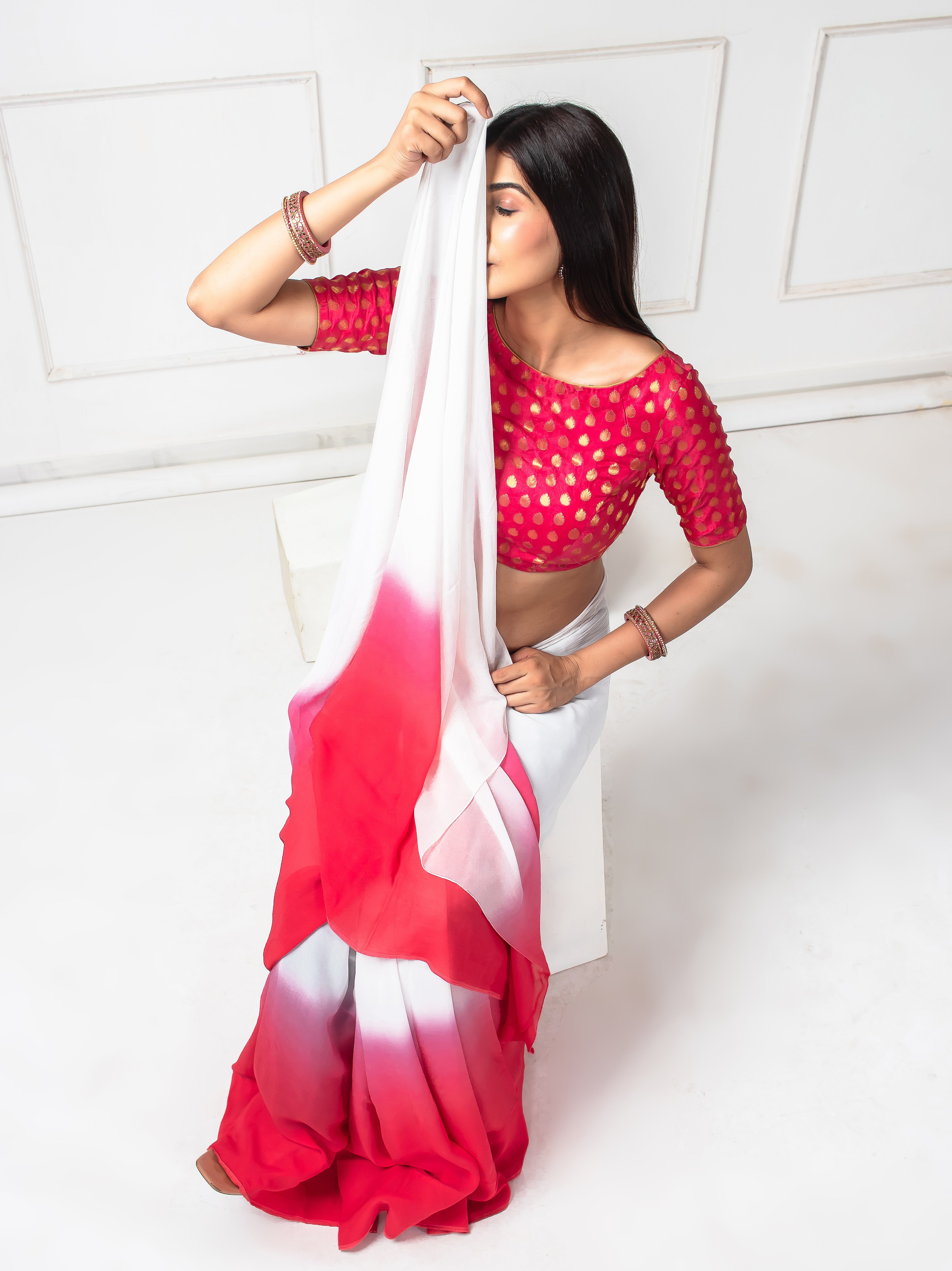 Banarsi Booty Brocade Pink Saree Blouse